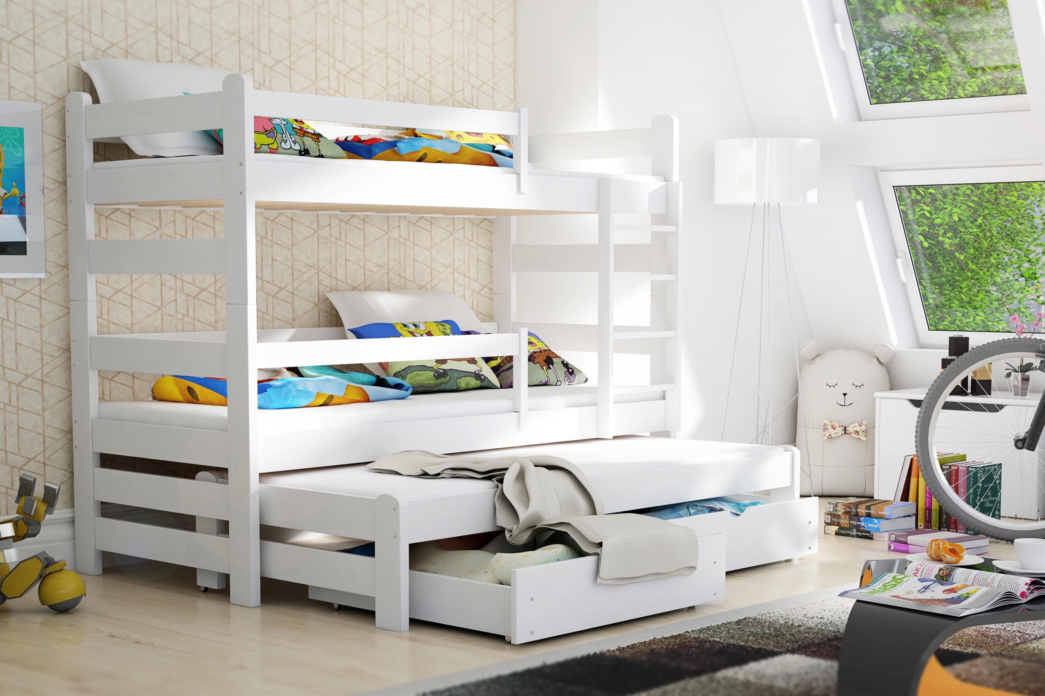 Dětská patrová výsuvná postel Alis 90x200 cm - bílá Postel dzieciece patrová  výsuvná Alis - bílá, 90x200