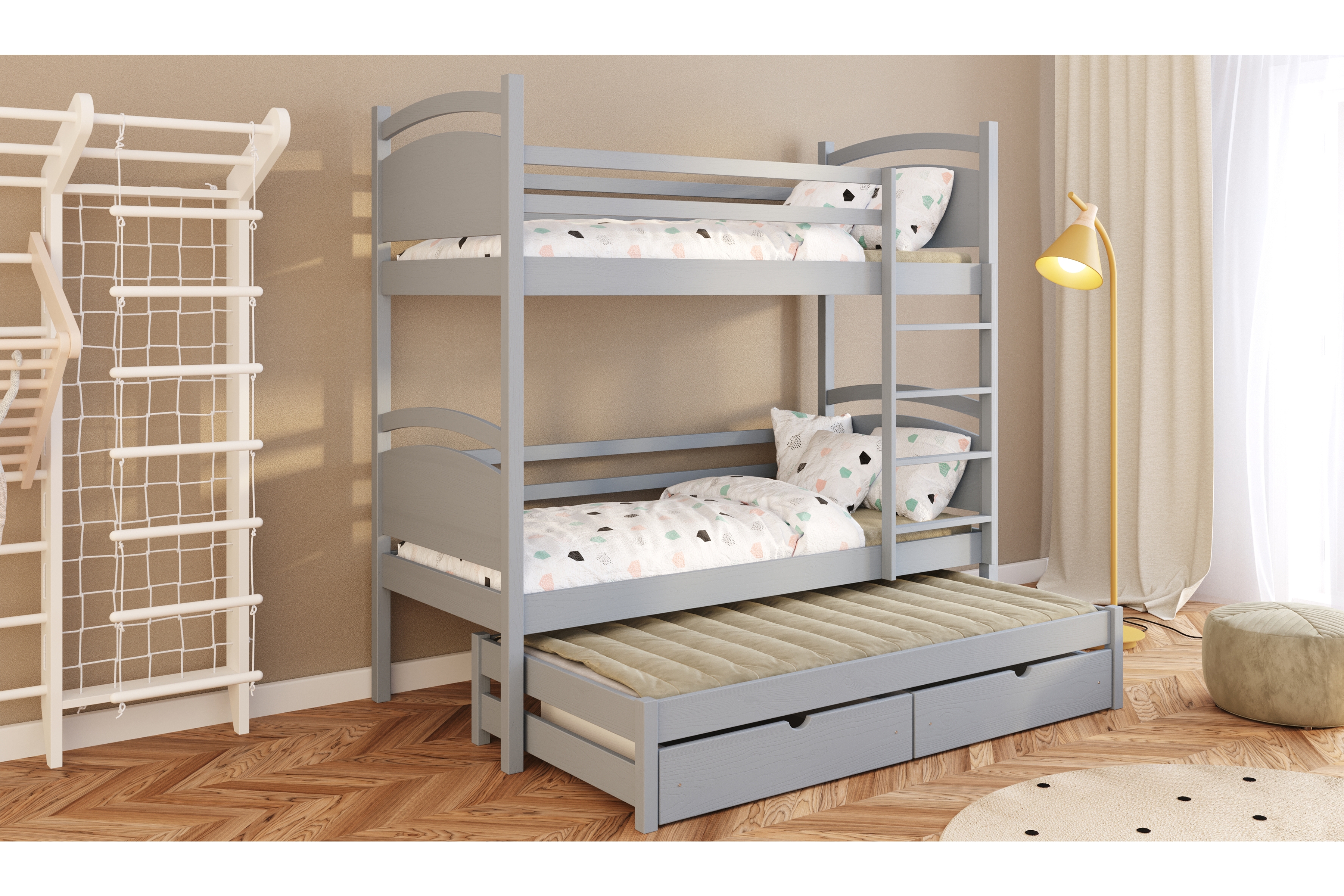 Výsuvná patrová postel Pinoki 80x190 cm - šedá Postel dzieciece patrová  výsuvná Pinoki - 80x190 / šedá