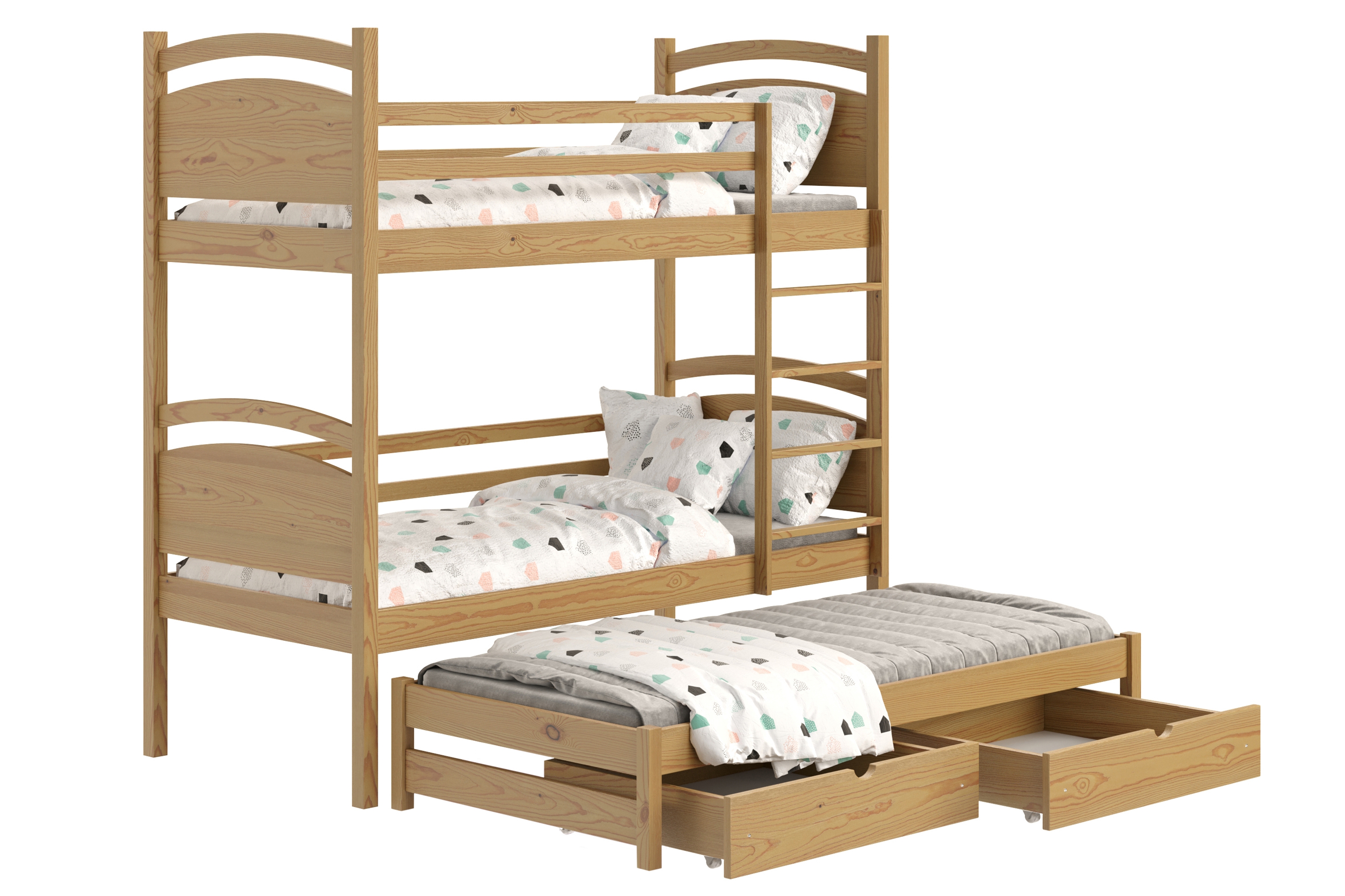 Poschodová posteľ s prístelkou Pinoki - dub, 80x200 Posteľ dzieciece poschodová výsuvna Pinoki - 80x200 / Dub