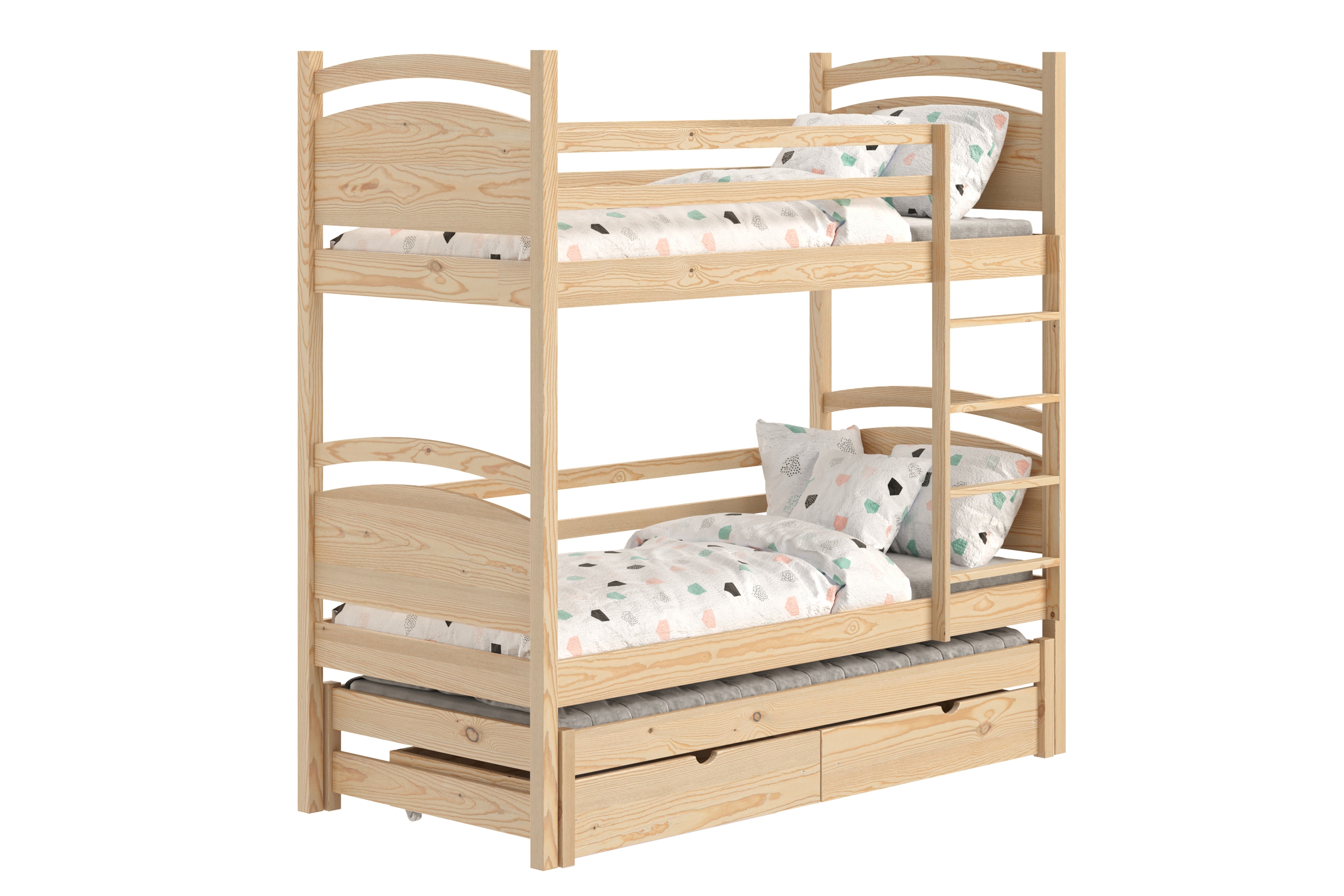 Poschodová posteľ s prístelkou Pinoki - borovica, 80x200 Posteľ dzieciece poschodová výsuvna Pinoki - 80x200 / Borovica