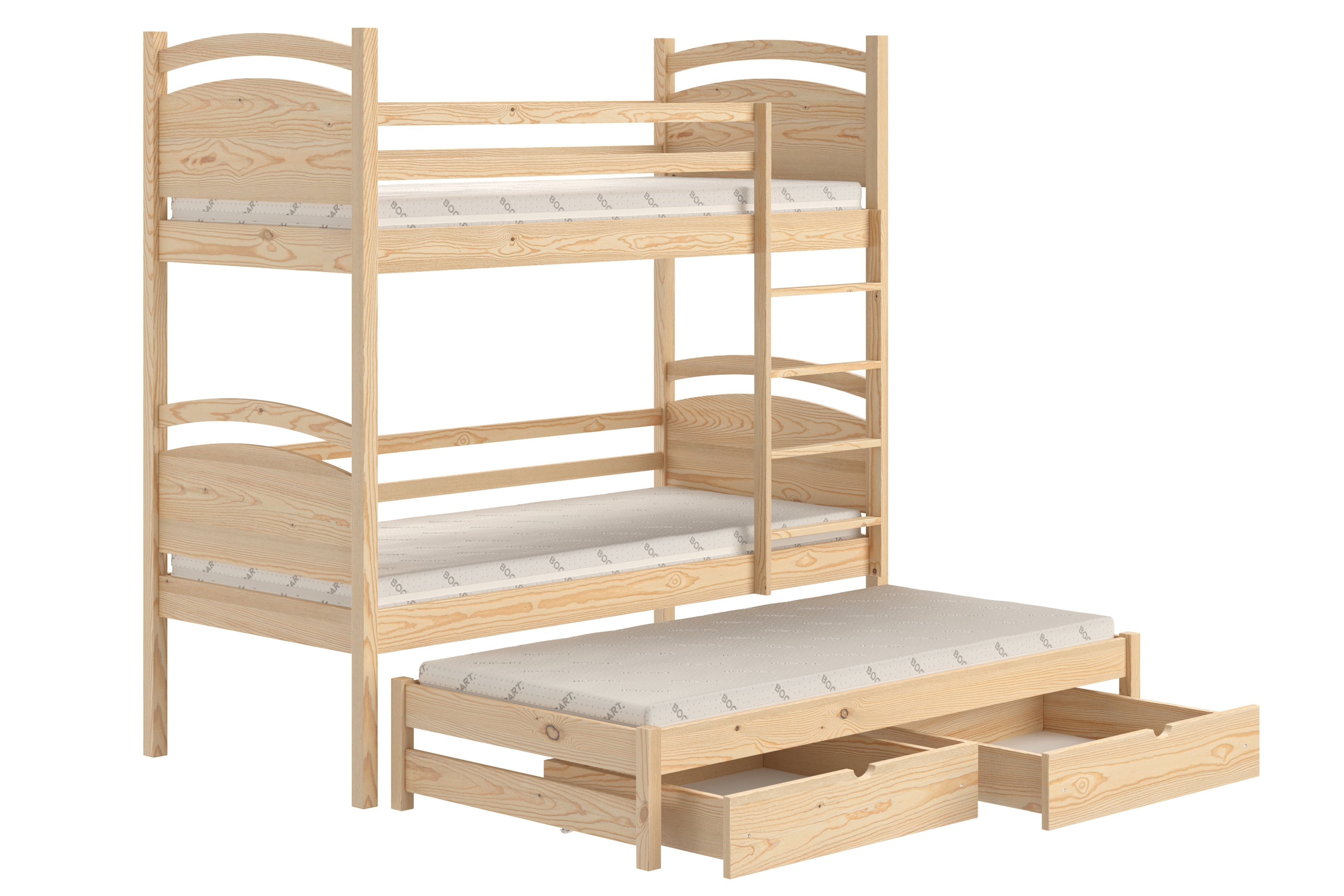Poschodová posteľ s prístelkou Pinoki - borovica, 80x200 Posteľ dzieciece poschodová výsuvna Pinoki - 80x200 / Borovica