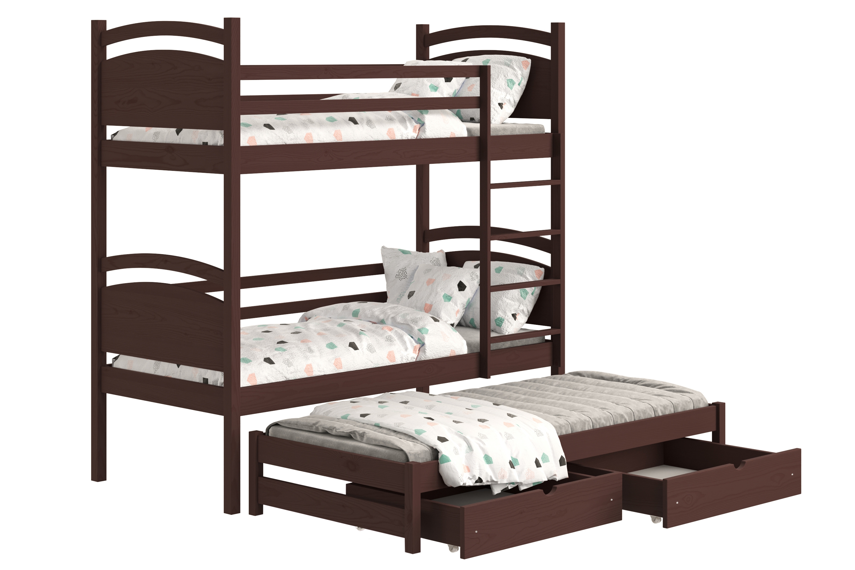 Poschodová posteľ s prístelkou Pinoki - hnedý, 90x190 Posteľ dzieciece poschodová výsuvna Pinoki - 90x190 / Hnedý