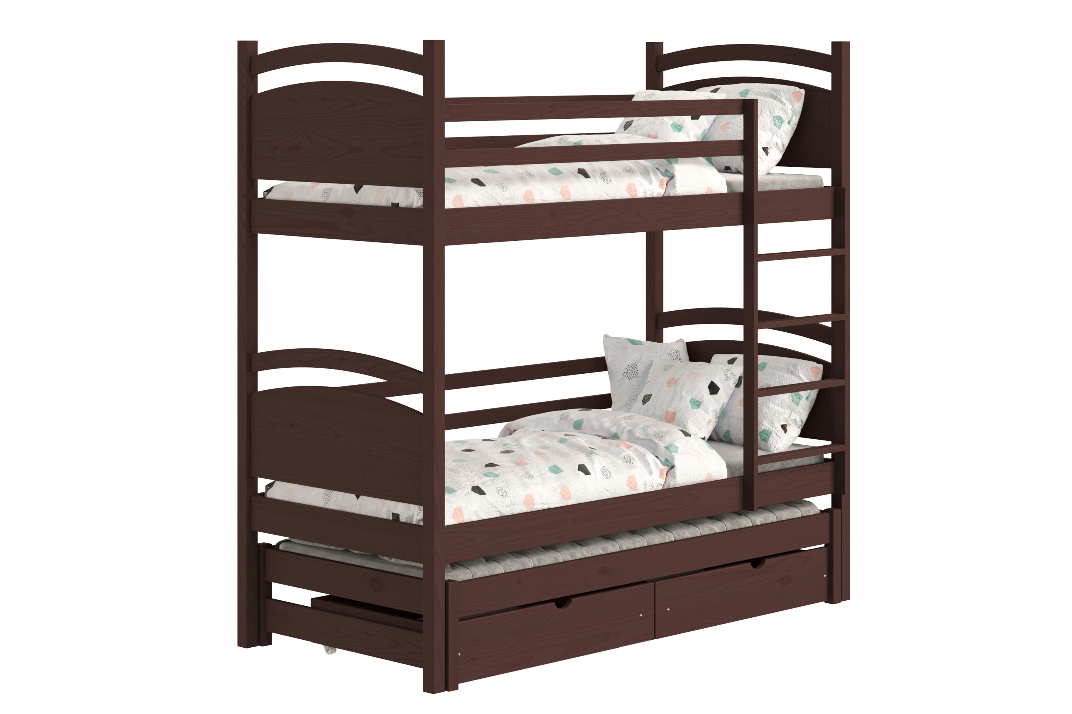 Poschodová posteľ s prístelkou Pinoki - hnedý, 90x200 Posteľ dzieciece poschodová výsuvna Pinoki - 90x200 / Hnedý