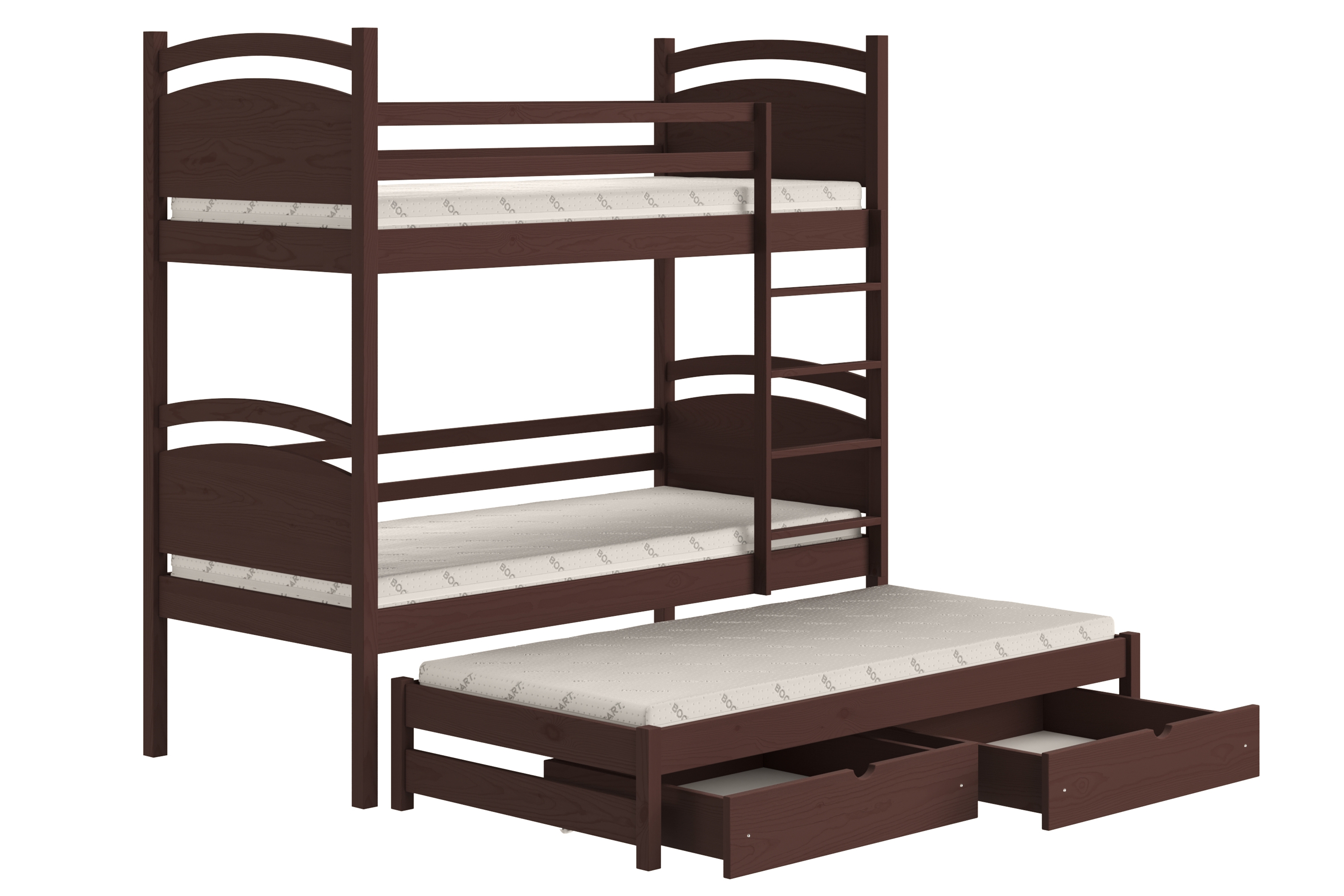 Poschodová posteľ s prístelkou Pinoki - hnedý, 90x200 Posteľ dzieciece poschodová výsuvna Pinoki - 90x200 / Hnedý