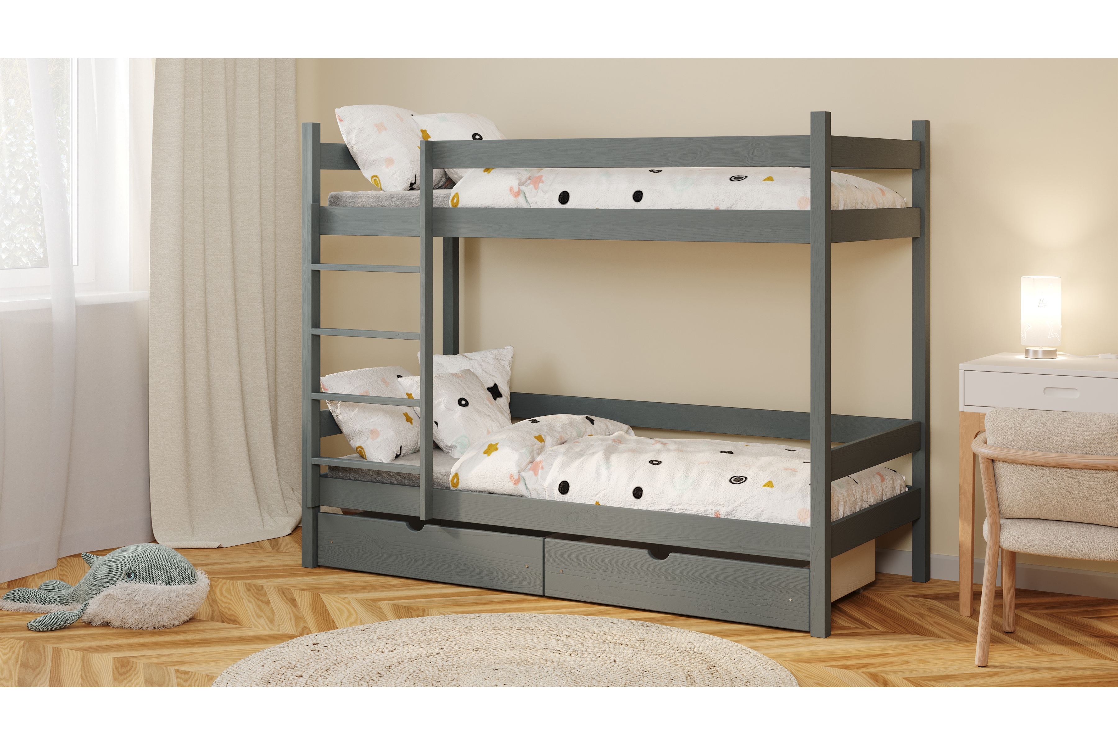 Patrová postel Fabrio se zásuvkami 80x200 cm - grafit Postel dzieciece patrová  se zásuvkami Fabrio - 80x200 / grafit