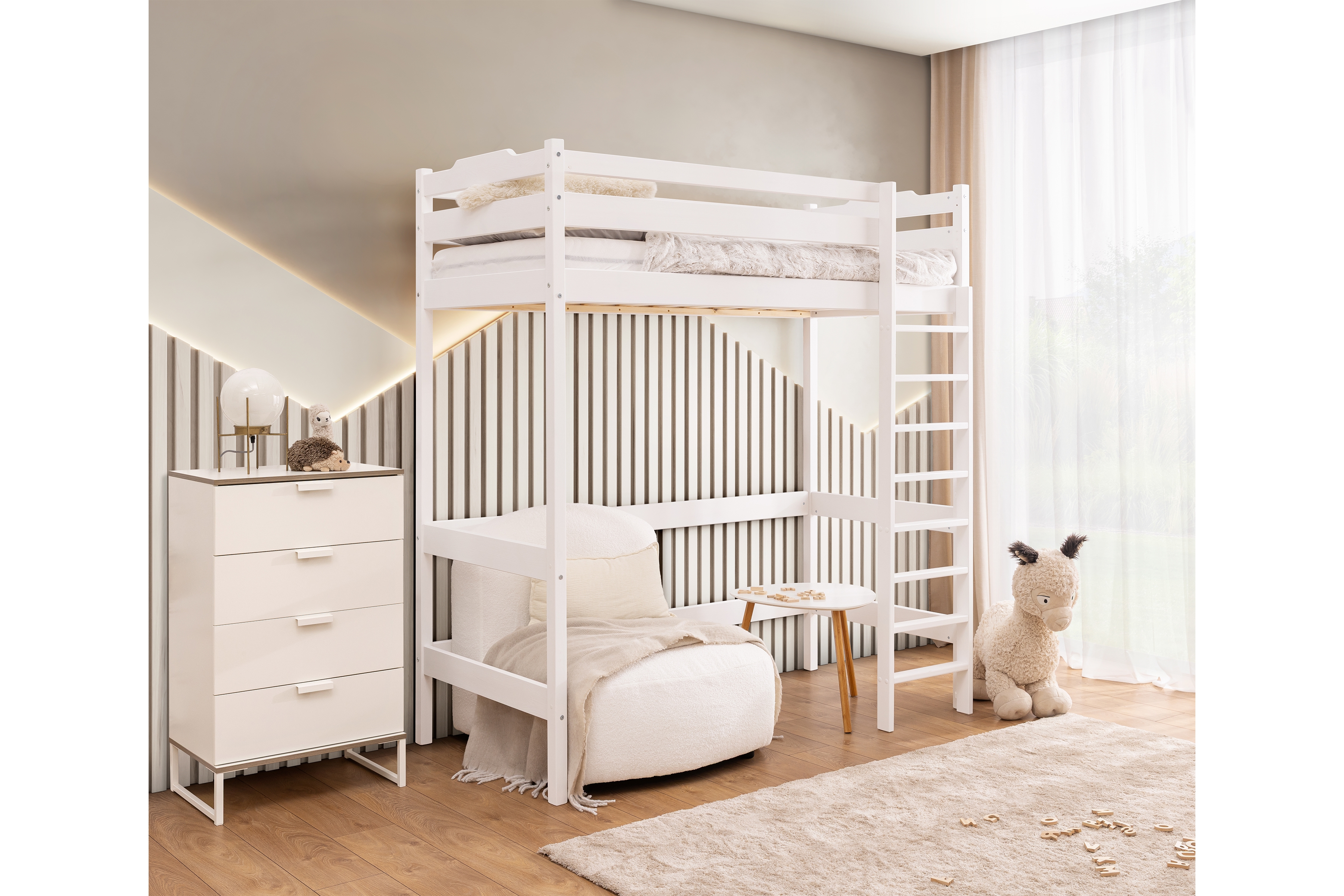 Vyvýšená detská posteľ Samio - 70x140 cm - biela Posteľ dzieciece Samio 70x140 vyvýšená - Biely