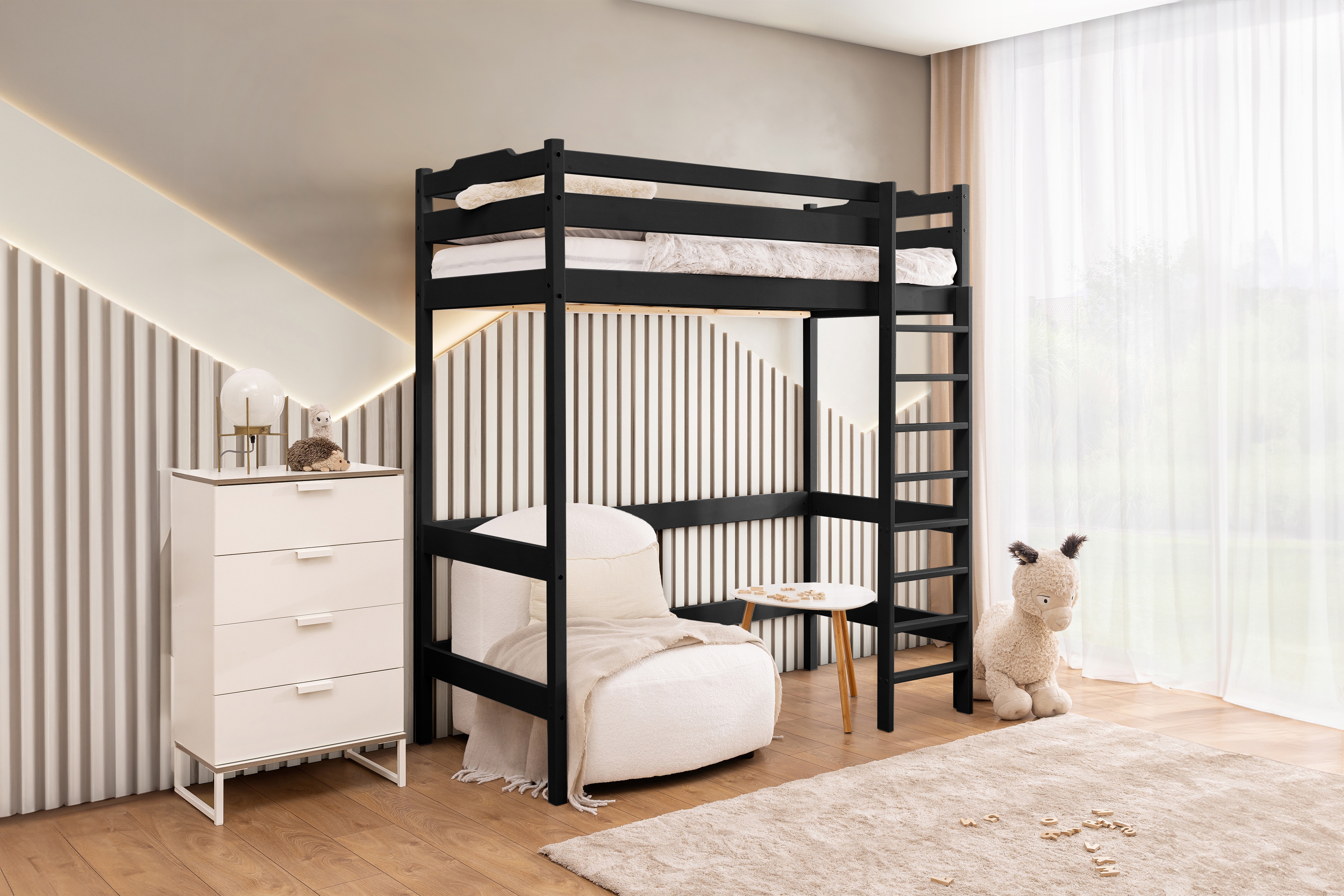 Vyvýšená detská posteľ Samio - 70x140 cm - čierna Posteľ dzieciece Samio 70x140 vyvýšená - Čierny