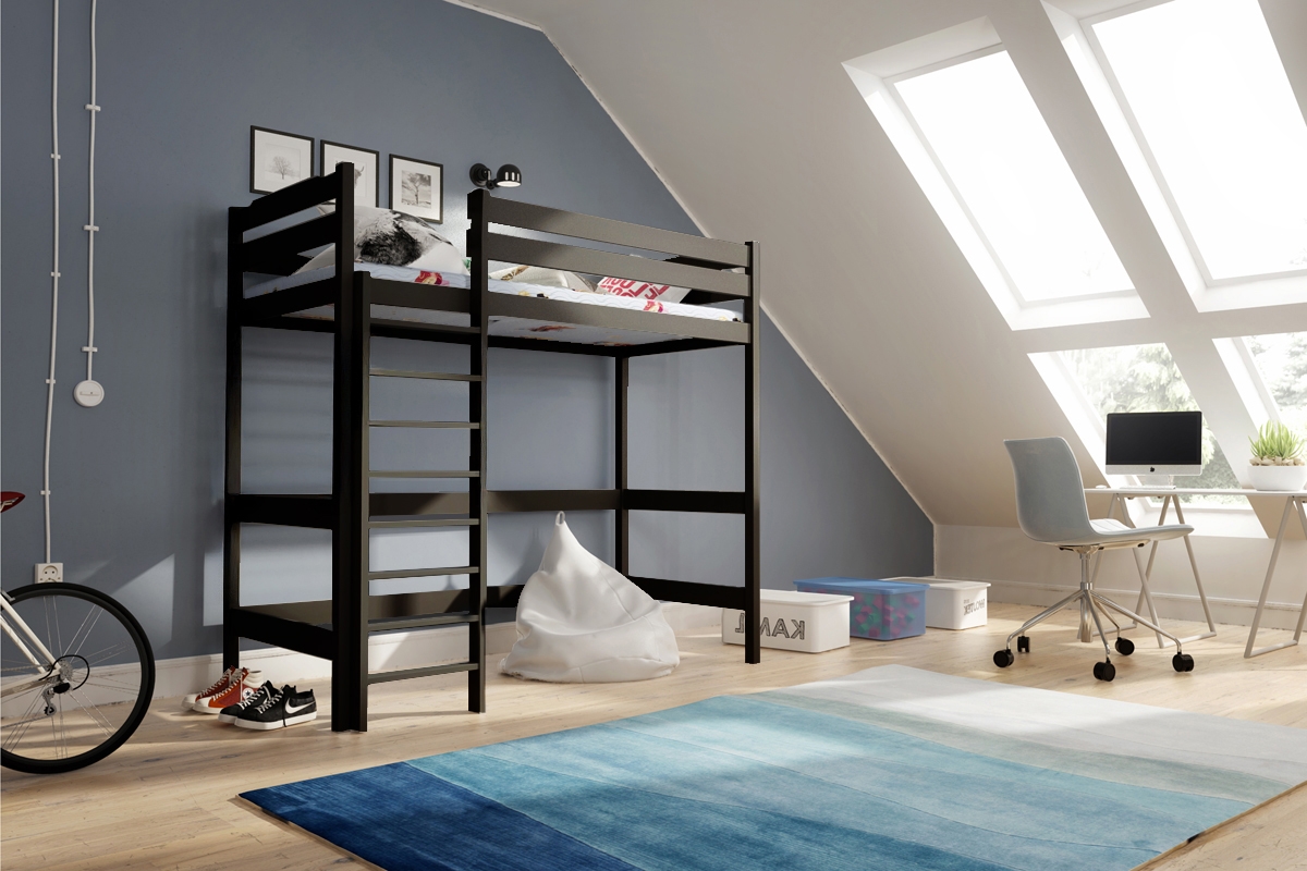 Dětská vyvýšená postel Samio - 80x160 / černá Postel dzieciece Samio 80x160 vyvýšená postel - černá