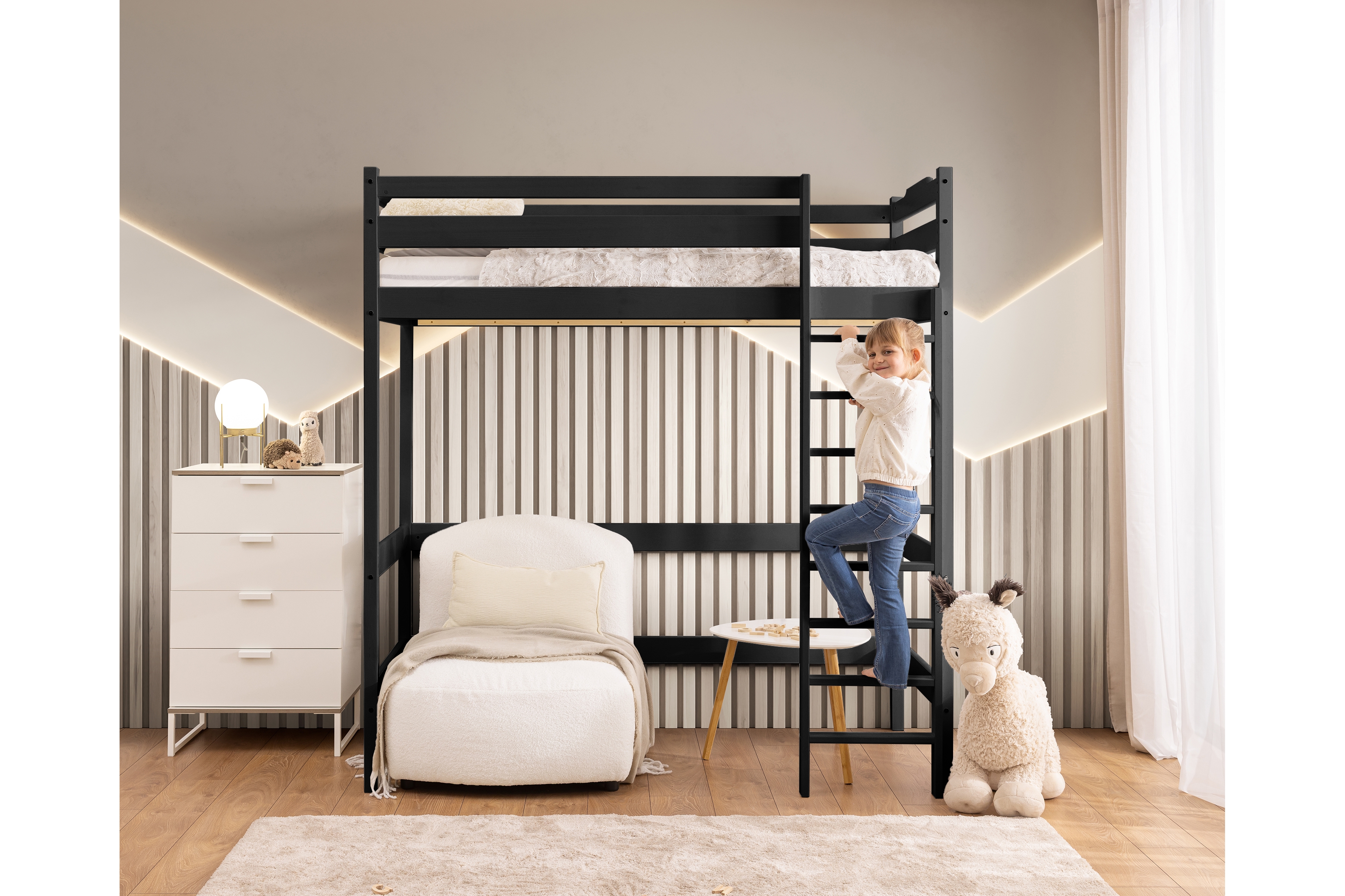 Dětská vyvýšená postel Samio - 80x160 / černá Postel dzieciece Samio 80x160 vyvýšená postel - černá