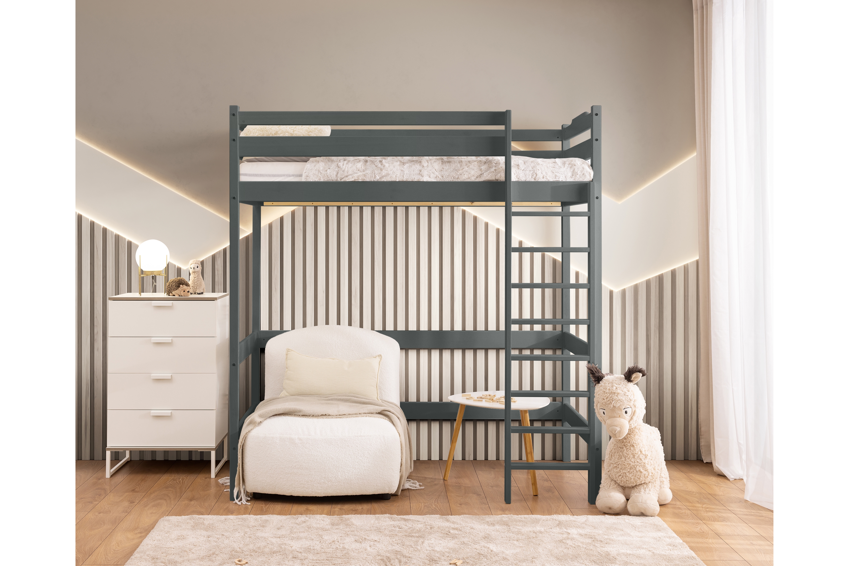 Vyvýšená detská posteľ Samio - 80x160 cm - grafitová Posteľ dzieciece Samio 80x160 vyvýšená - grafit