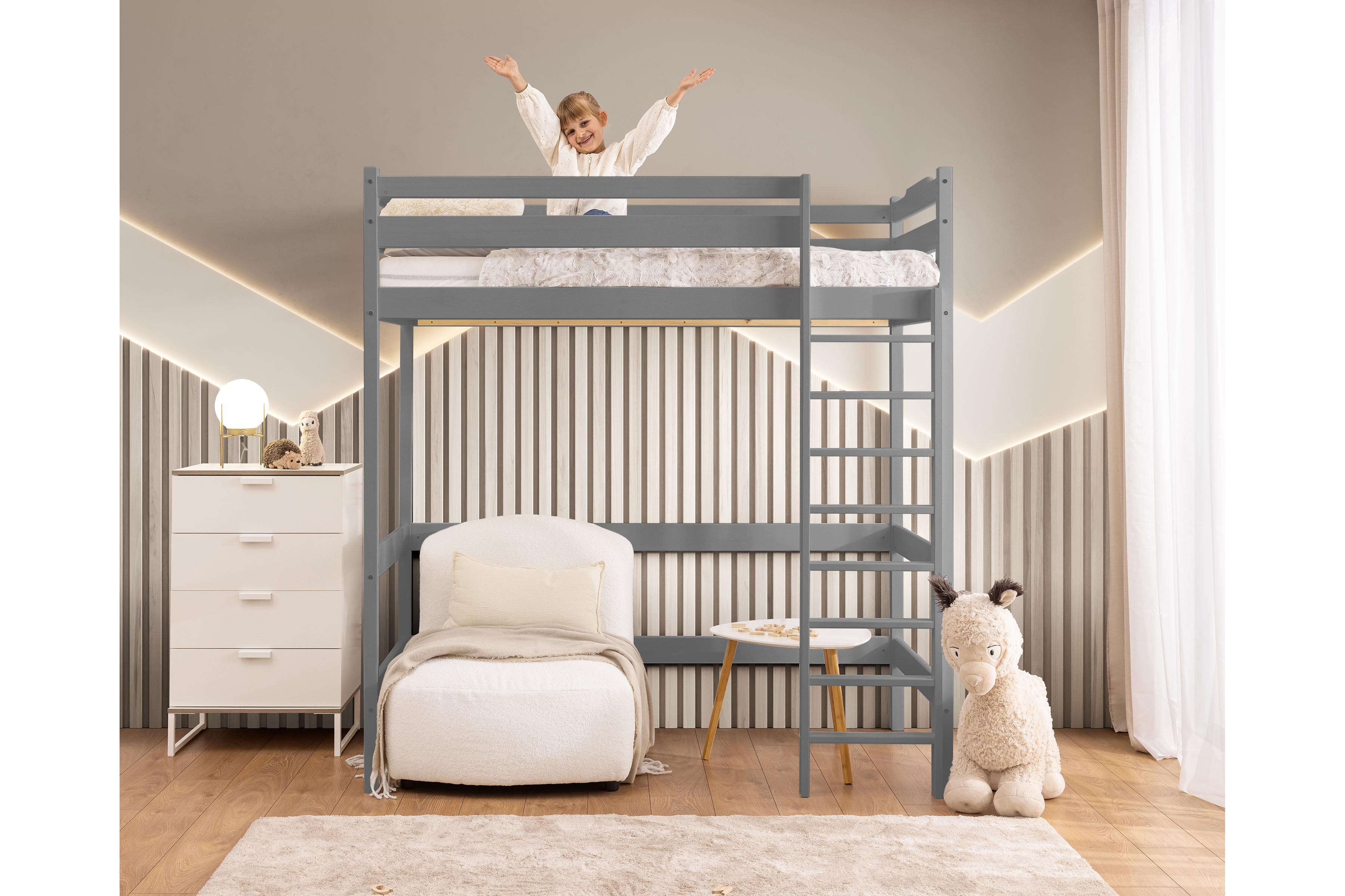 Vyvýšená detská posteľ Samio - 80x160 cm - šedá Posteľ dzieciece Samio 80x160 vyvýšená - šedý