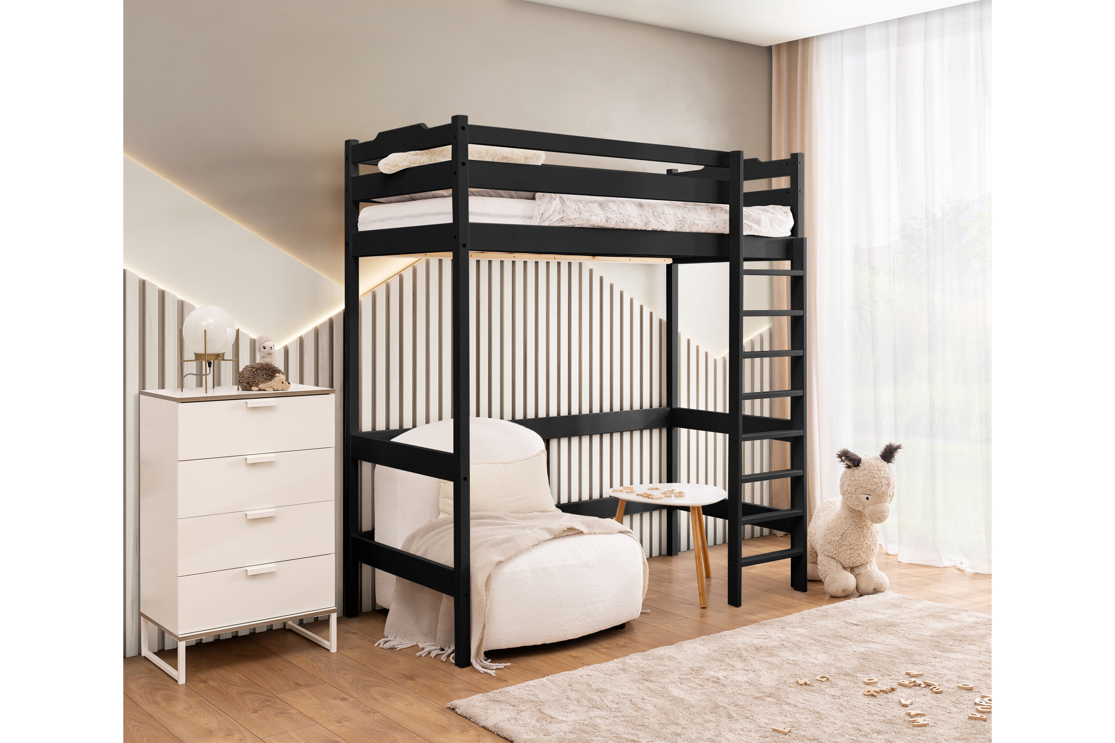 Vyvýšená detská posteľ Samio - 80x180 cm - čierna Posteľ dzieciece Samio 80x180 vyvýšená - Čierny