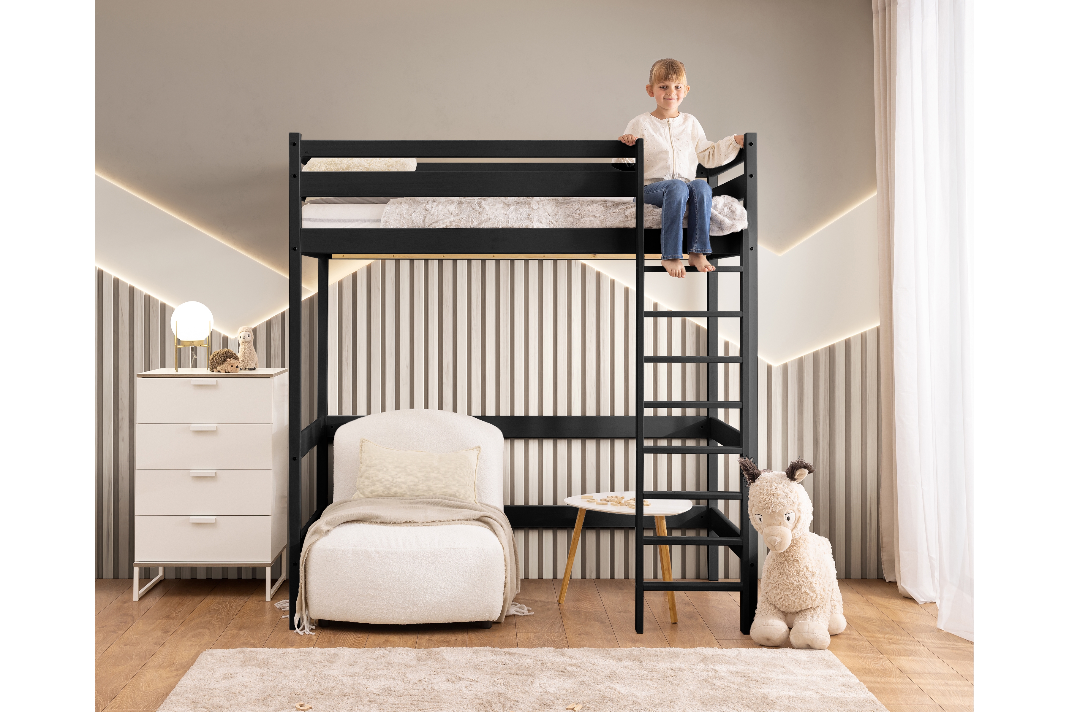 Vyvýšená detská posteľ Samio - 80x180 cm - čierna Posteľ dzieciece Samio 80x180 vyvýšená - Čierny