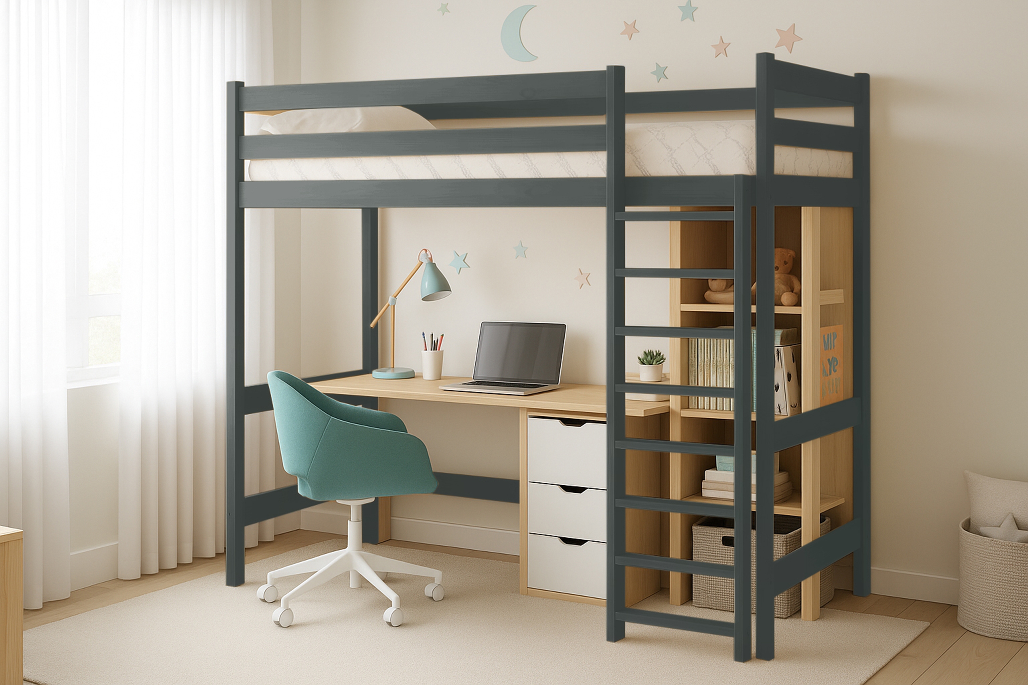 Dětská vyvýšená postel Samio 80x180 cm - grafitová Postel dzieciece Samio 80x180 vyvýšená postel - grafit