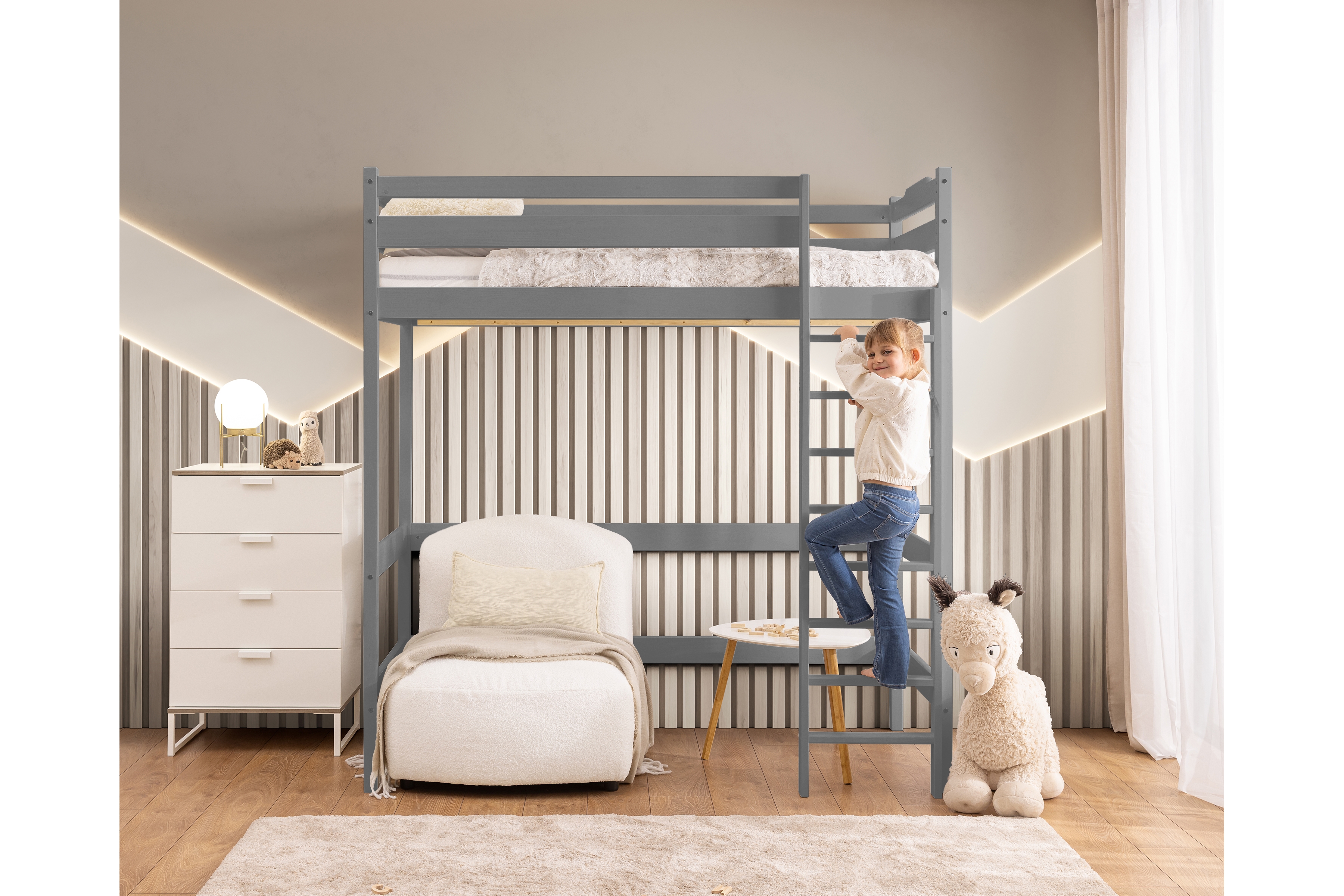 Dětská vyvýšená postel Samio 80x180 cm - šedá Postel dzieciece Samio 80x180 vyvýšená postel - šedá
