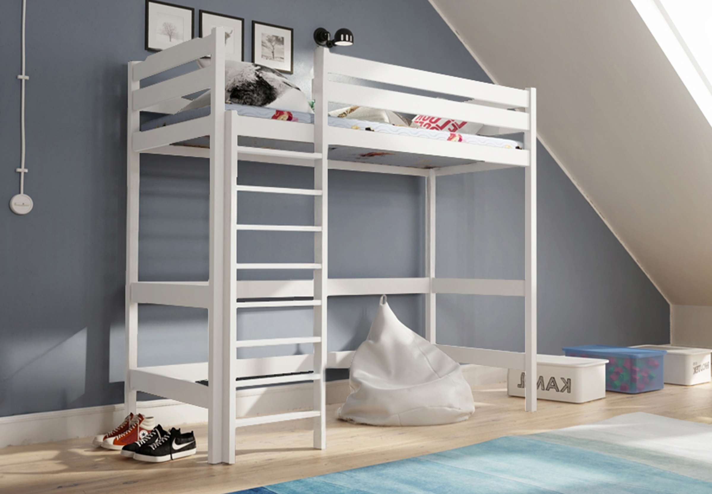 Dětská vyvýšená postel Samio 80x190 cm - bílá Postel dzieciece Samio 80x190 vyvýšená postel - bílá