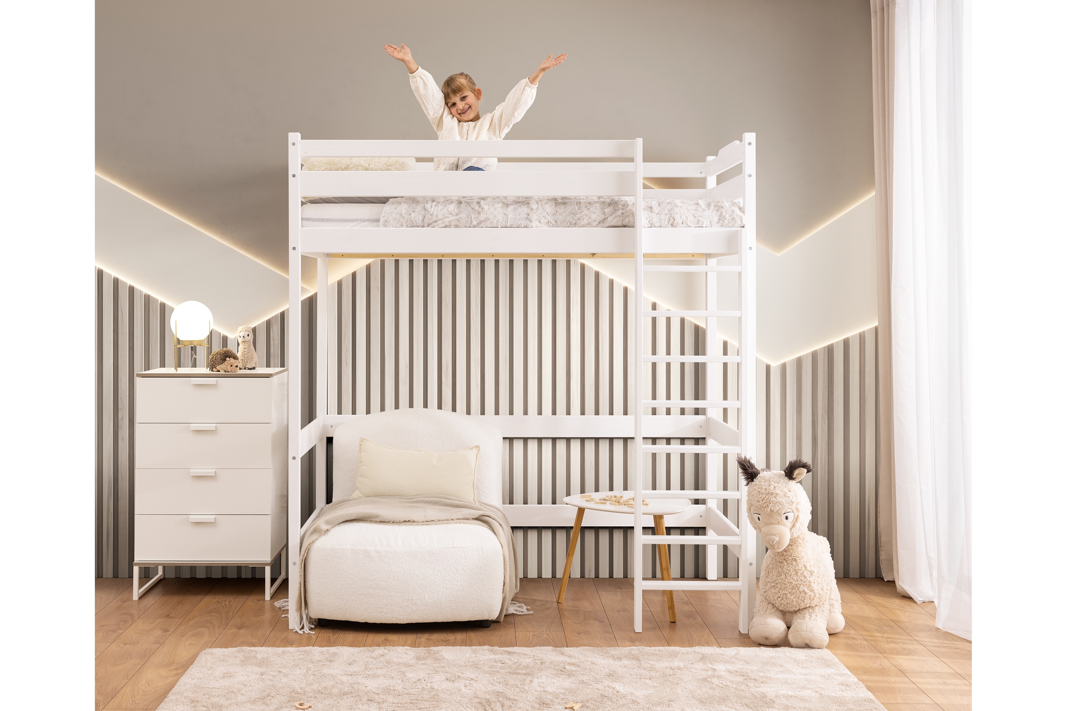 Dětská vyvýšená postel Samio 80x190 cm - bílá Postel dzieciece Samio 80x190 vyvýšená postel - bílá