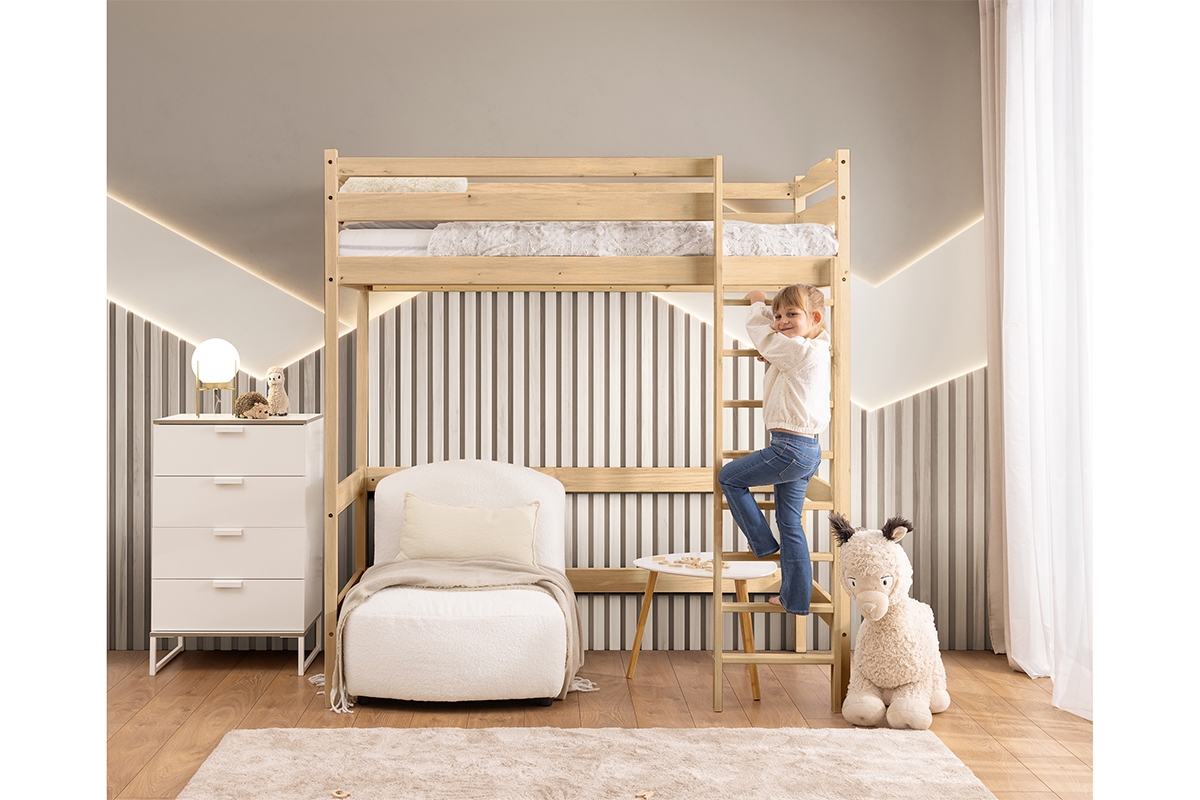 Vyvýšená detská posteľ Samio - 80x190 cm - borovica Posteľ dzieciece Samio 80x190 vyvýšená - Borovica