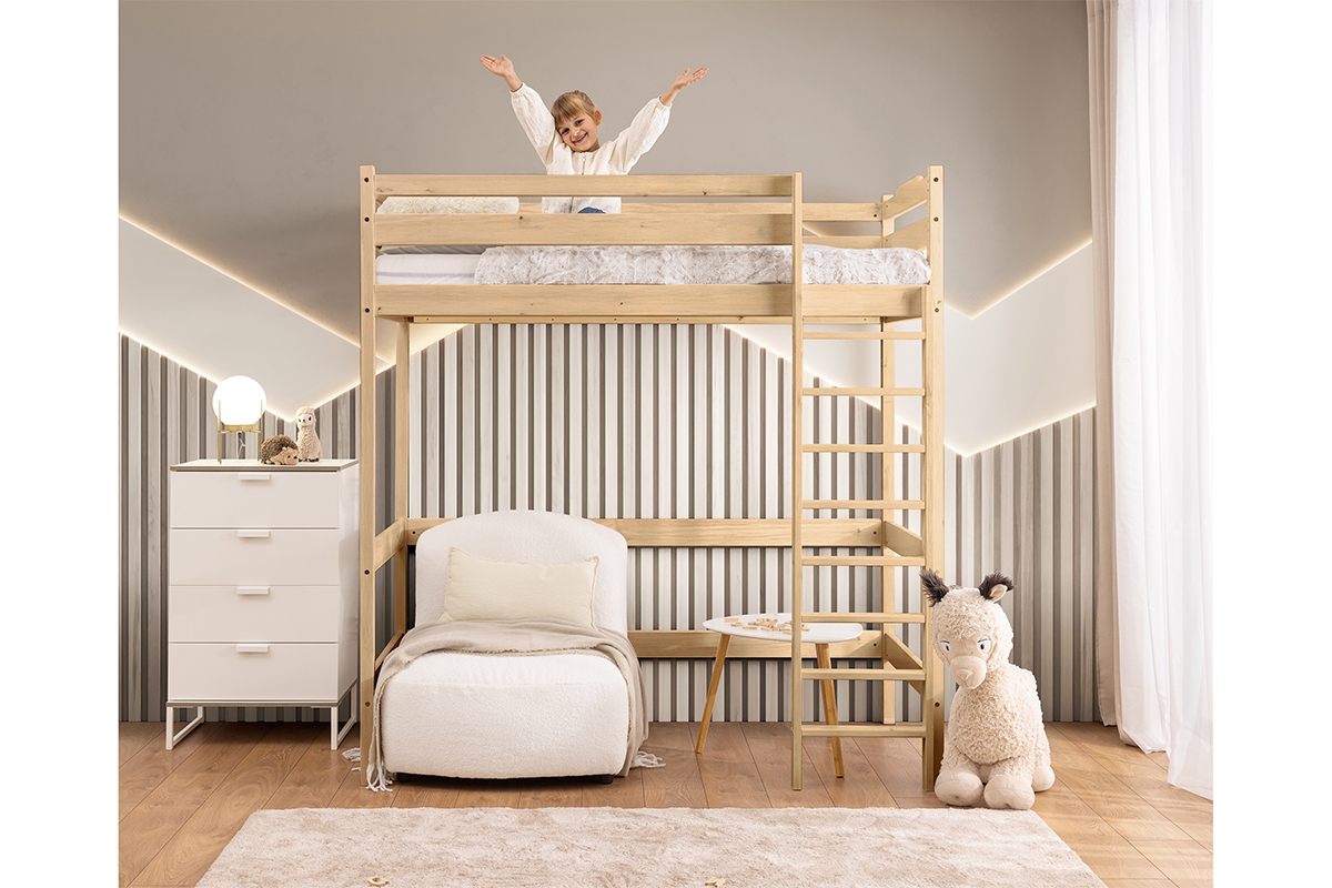 Vyvýšená detská posteľ Samio - 80x190 cm - borovica Posteľ dzieciece Samio 80x190 vyvýšená - Borovica