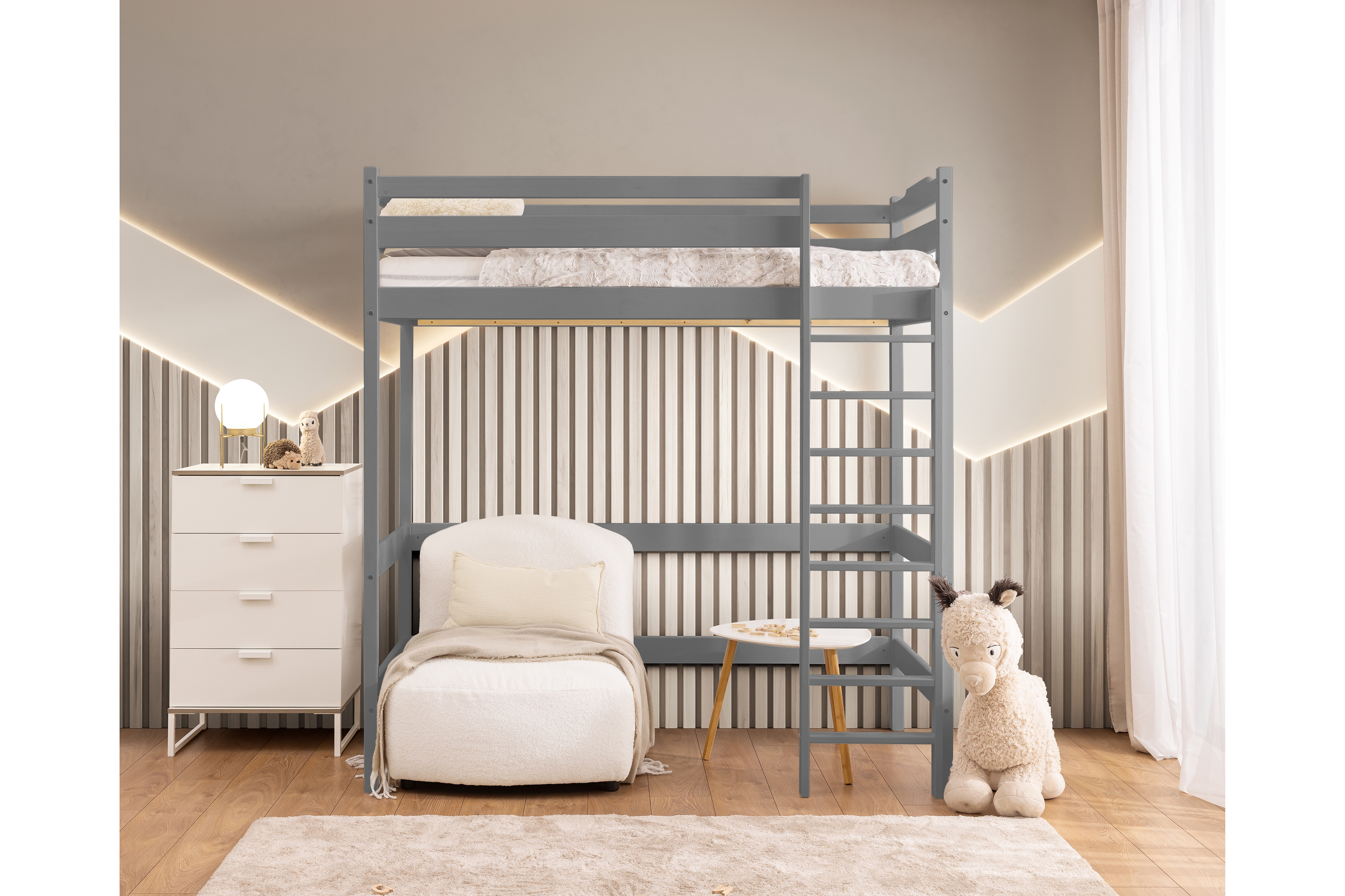 Dětská vyvýšená postel Samio 80x200 cm - šedá Postel dzieciece Samio 80x200 vyvýšená postel - šedá