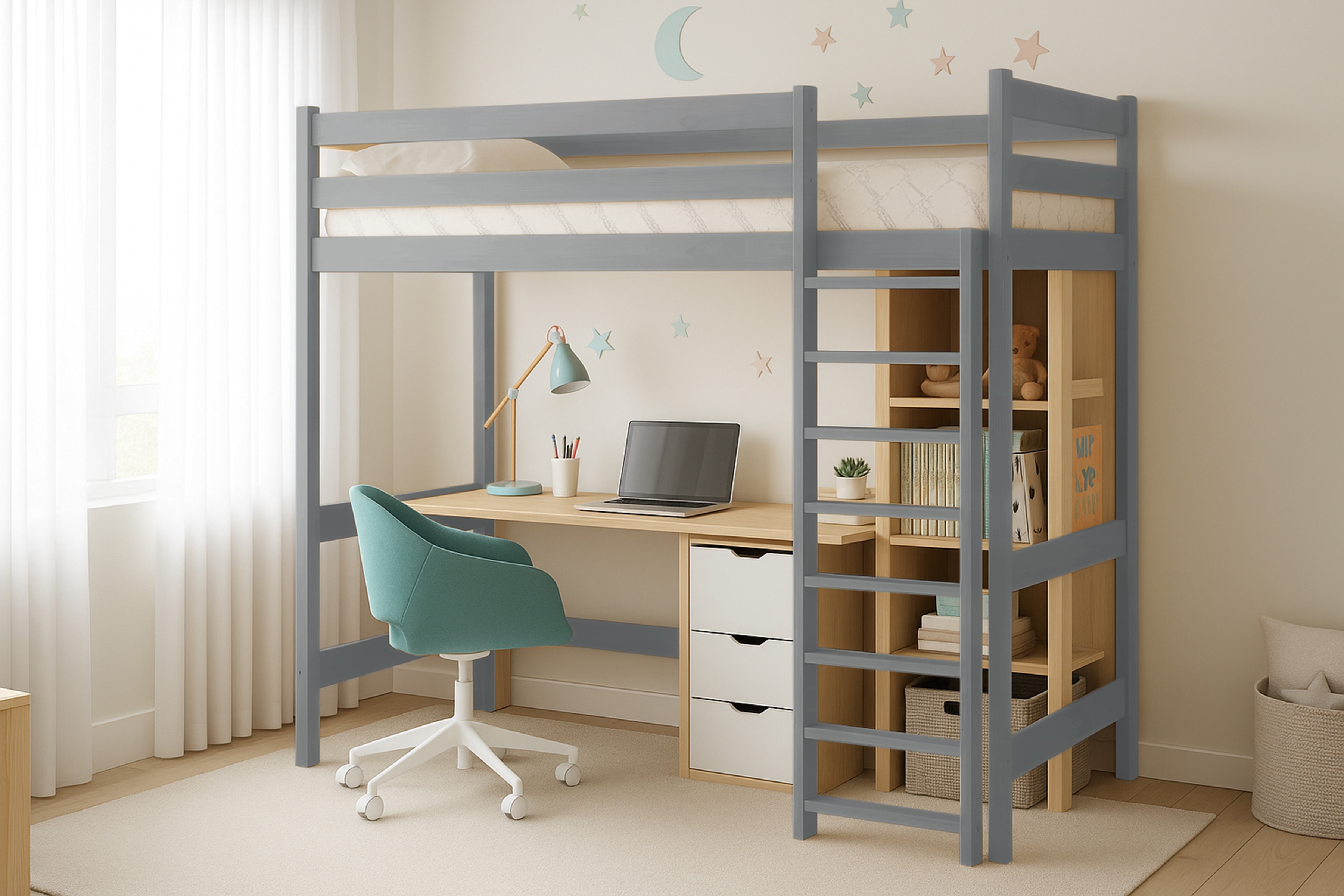 Dětská vyvýšená postel Samio 80x200 cm - šedá Postel dzieciece Samio 80x200 vyvýšená postel - šedá