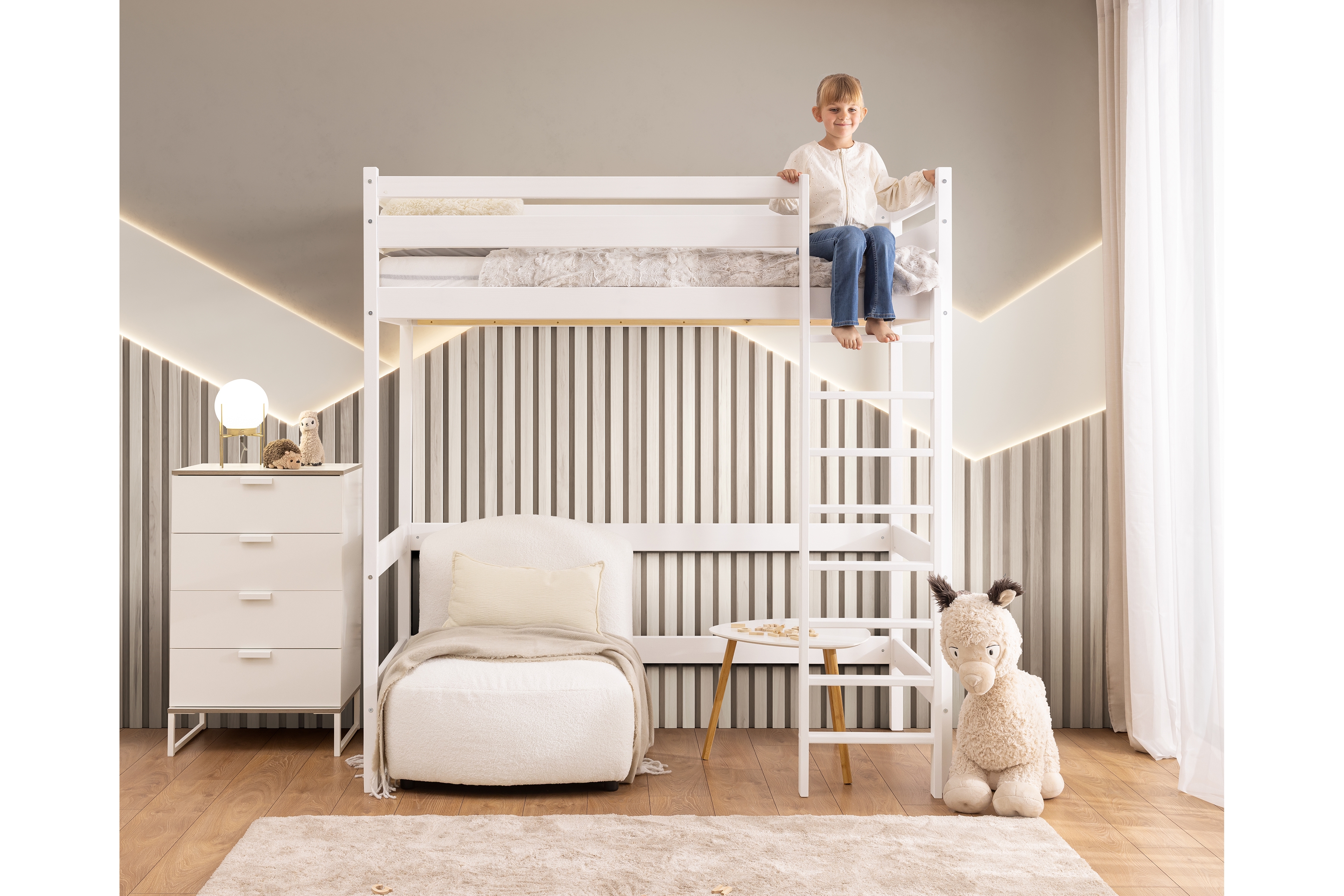 Vyvýšená detská posteľ Samio - 90x180 cm - biela Posteľ dzieciece Samio 90x180 vyvýšená - Biely