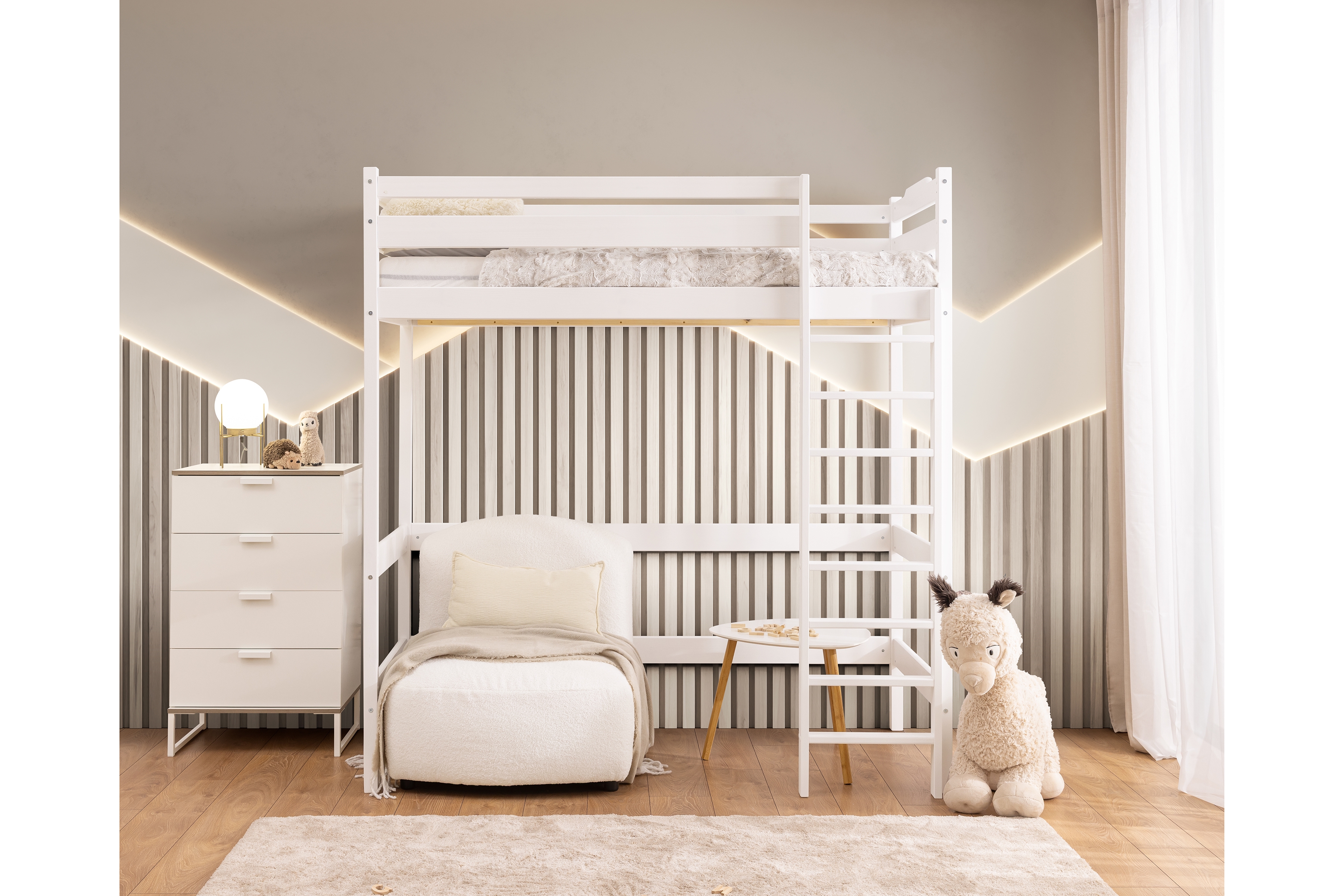 Vyvýšená detská posteľ Samio - 90x180 cm - biela Posteľ dzieciece Samio 90x180 vyvýšená - Biely