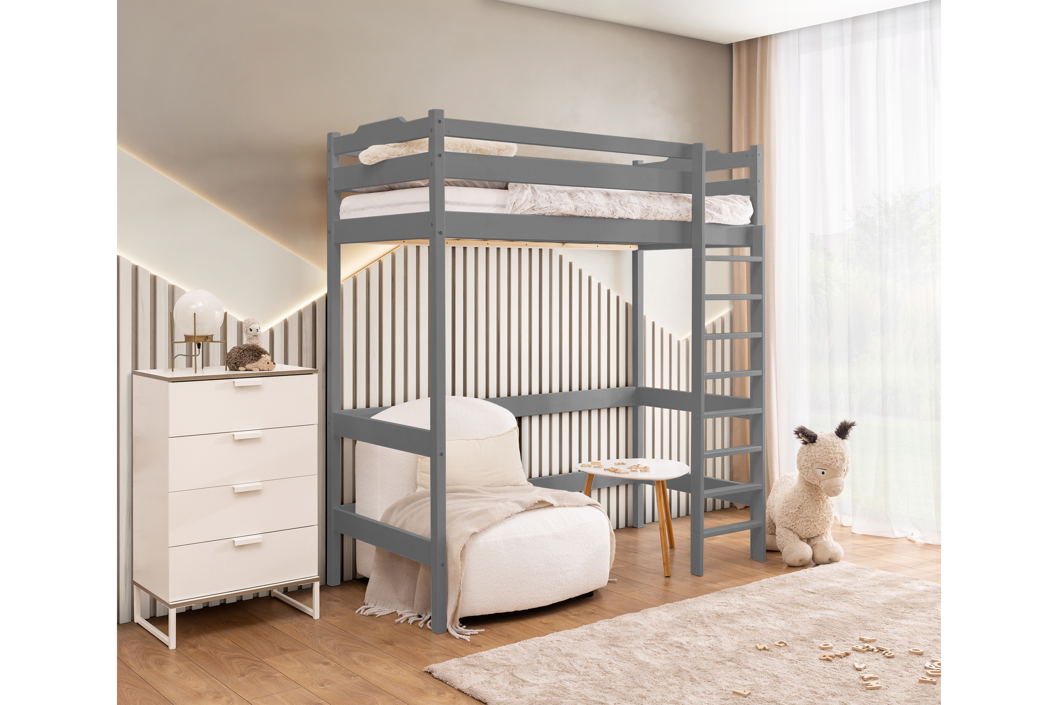 Dětská vyvýšená postel Samio 90x180 cm - šedá Postel dzieciece Samio 90x180 vyvýšená postel - šedá