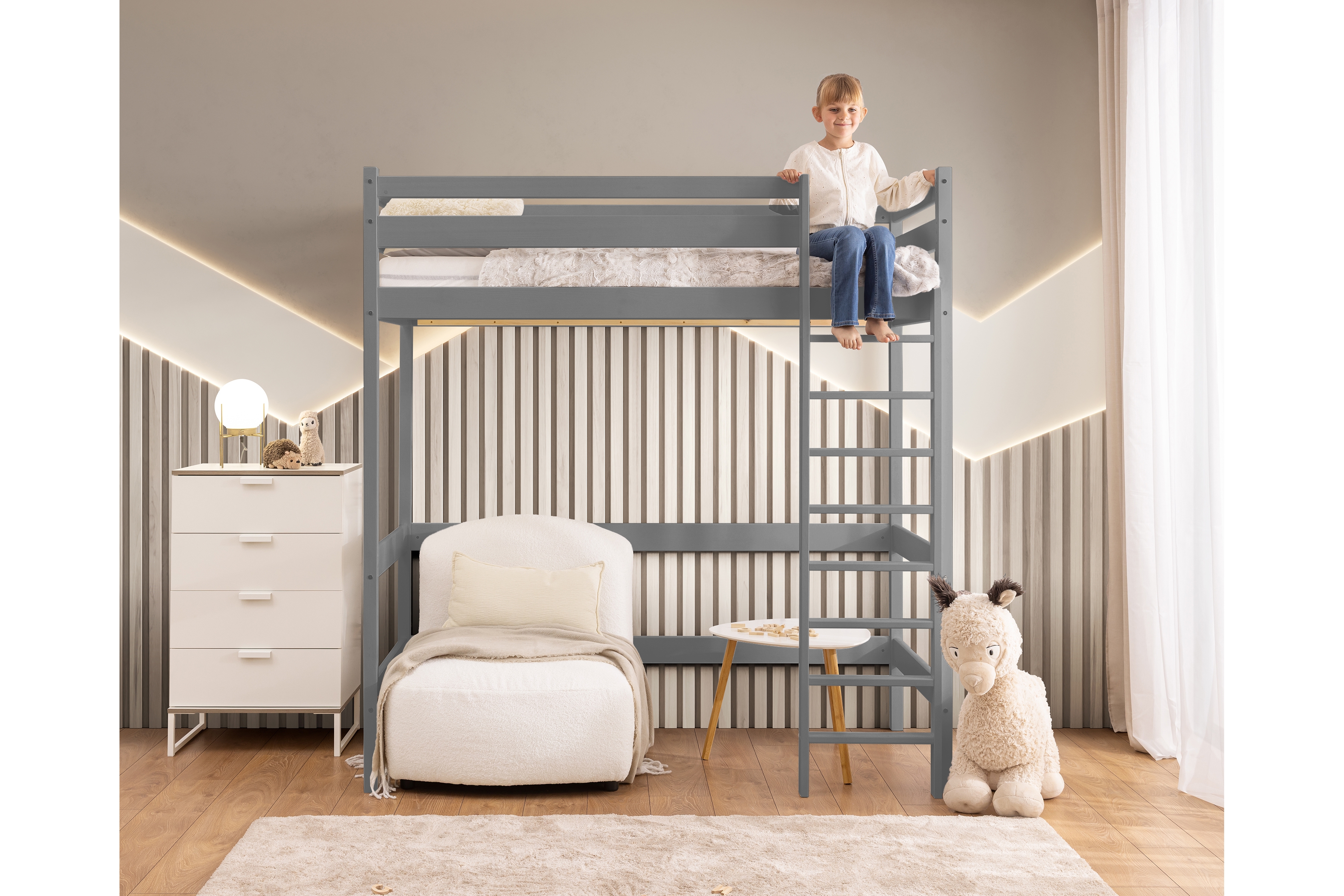 Dětská vyvýšená postel Samio 90x190 cm - šedá Postel dzieciece Samio 90x190 vyvýšená postel - šedá