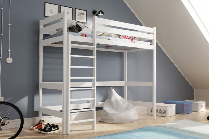 Vyvýšená detská posteľ Samio - 90x200 cm - biela Posteľ dzieciece Samio 90x200 vyvýšená - Biely