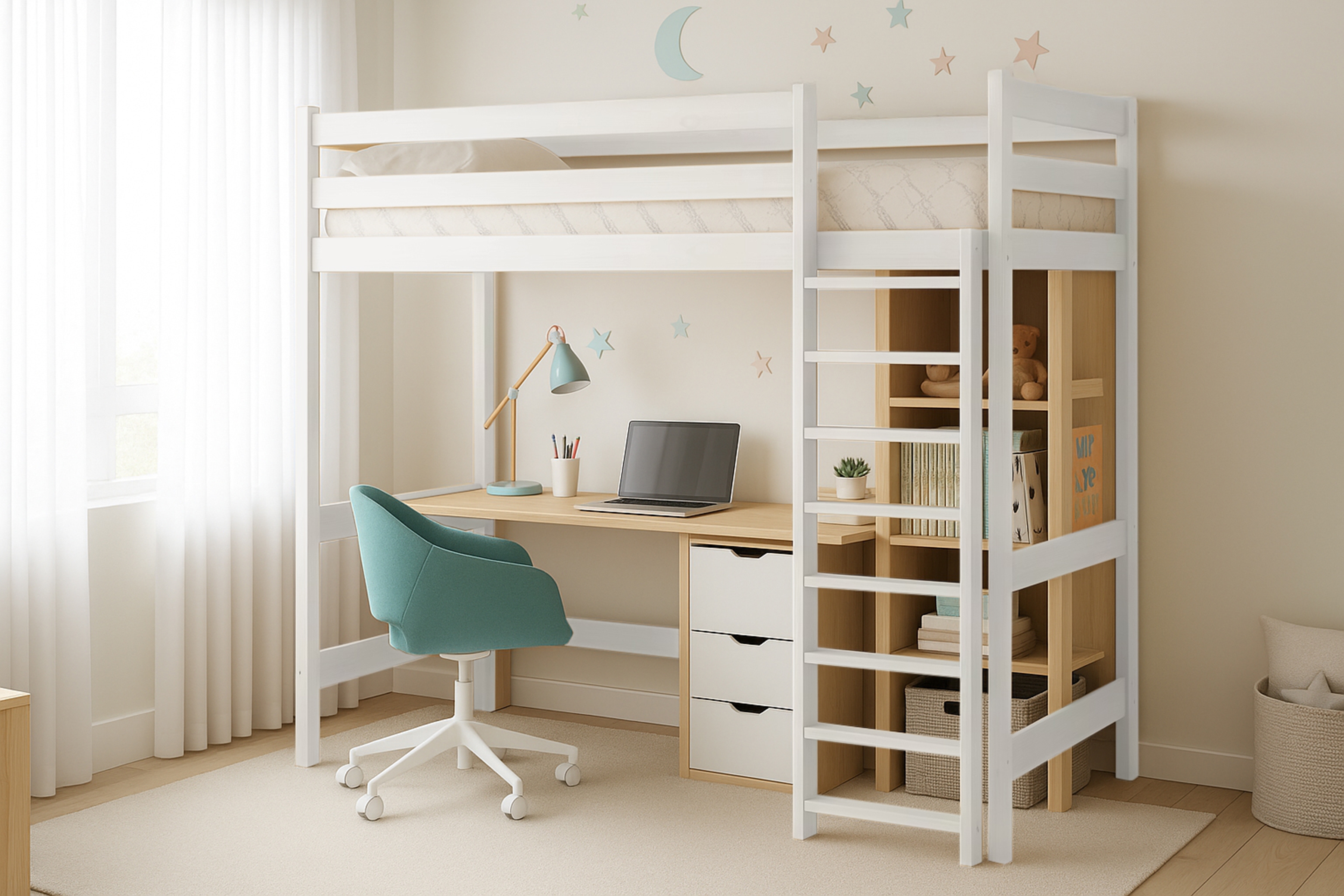 Vyvýšená detská posteľ Samio - 90x200 cm - biela Posteľ dzieciece Samio 90x200 vyvýšená - Biely