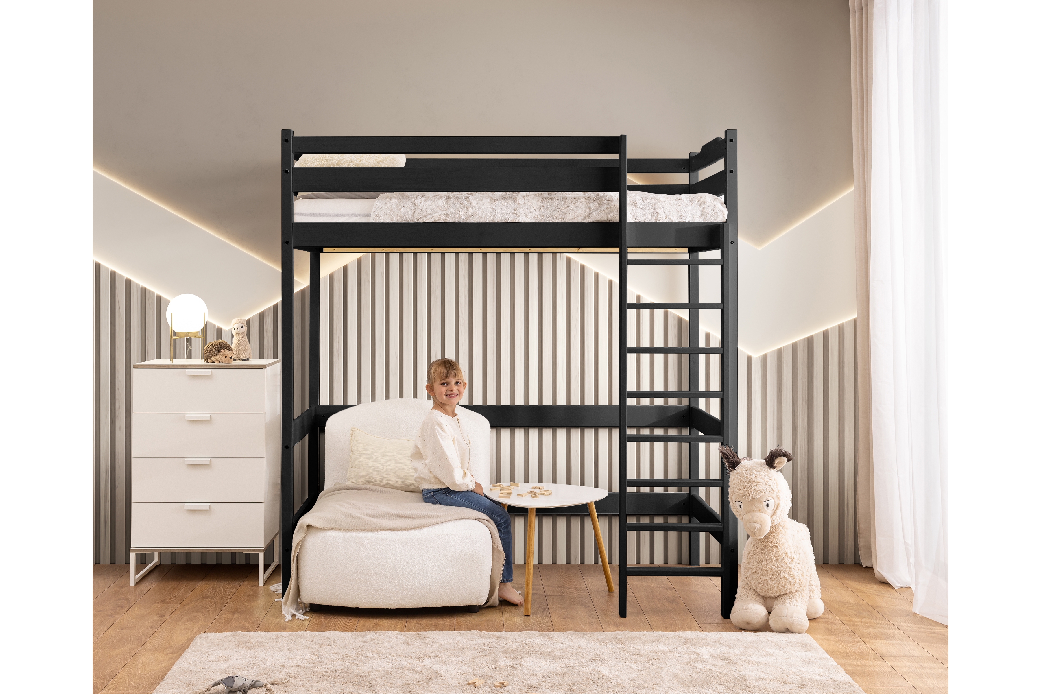 Vyvýšená detská posteľ Samio - 90x200 cm - čierna Posteľ dzieciece Samio 90x200 vyvýšená - Čierny