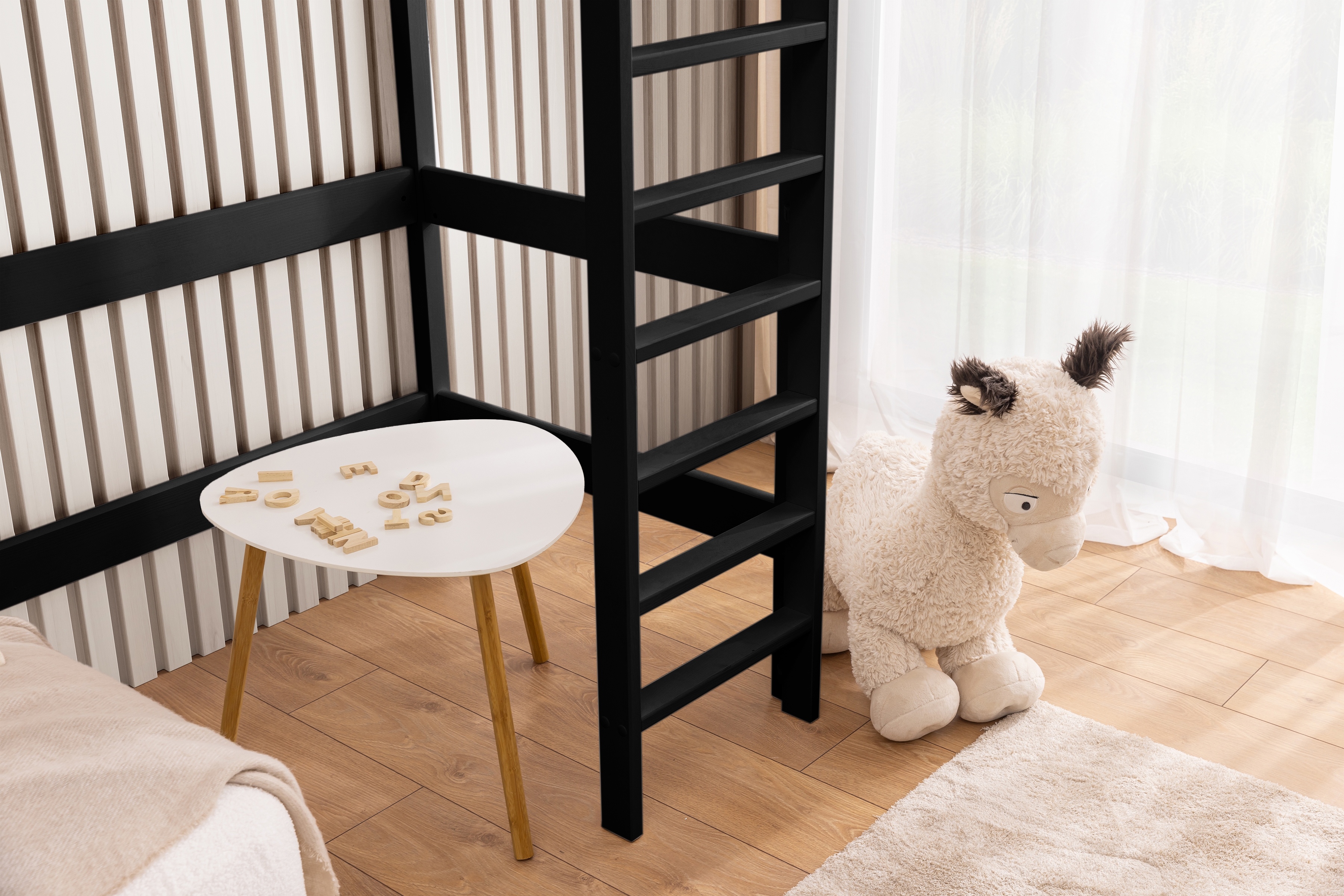 Vyvýšená detská posteľ Samio - 90x200 cm - čierna Posteľ dzieciece Samio 90x200 vyvýšená - Čierny