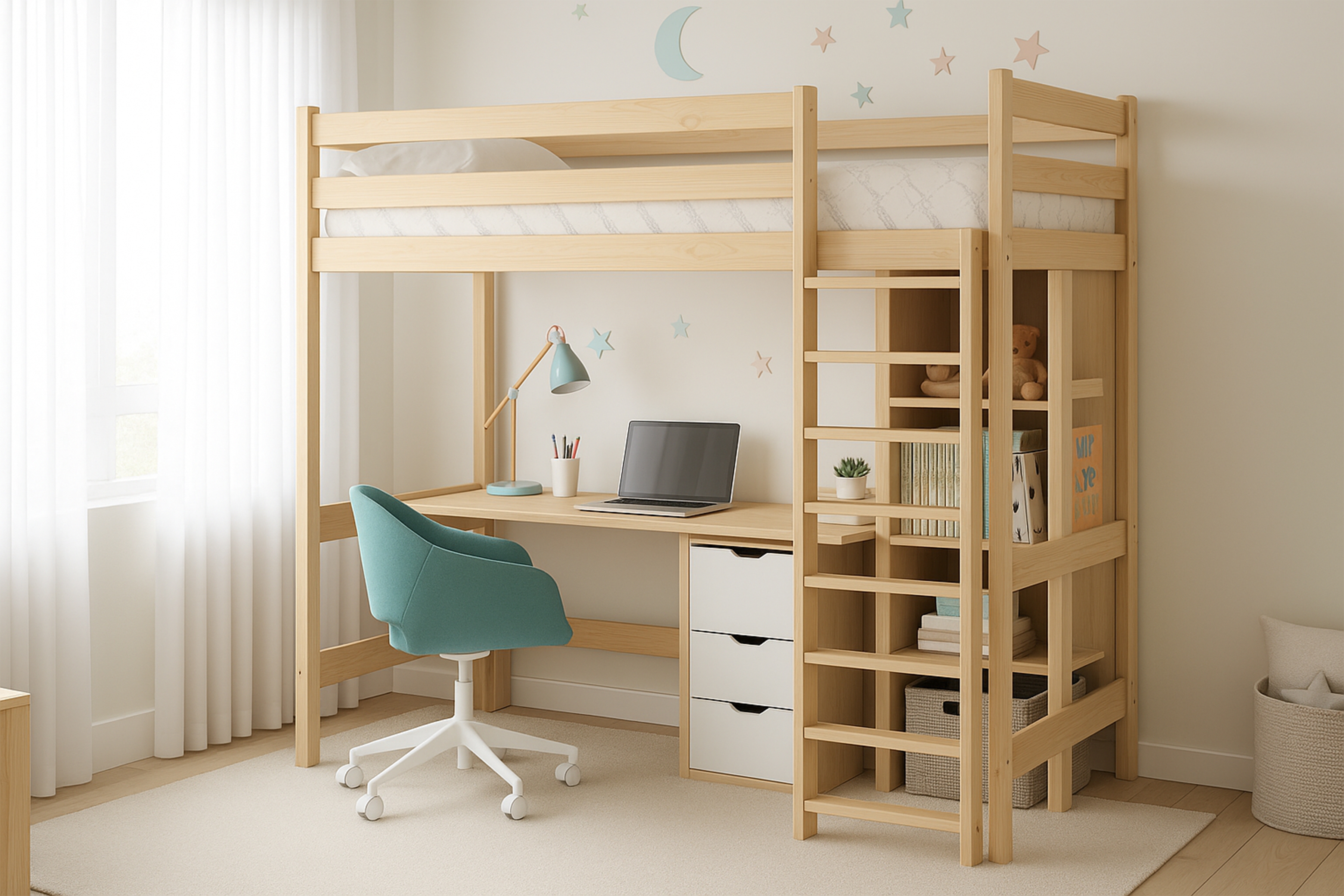 Vyvýšená detská posteľ Samio - 90x200 cm - borovica Posteľ dzieciece Samio 90x200 vyvýšená - Borovica