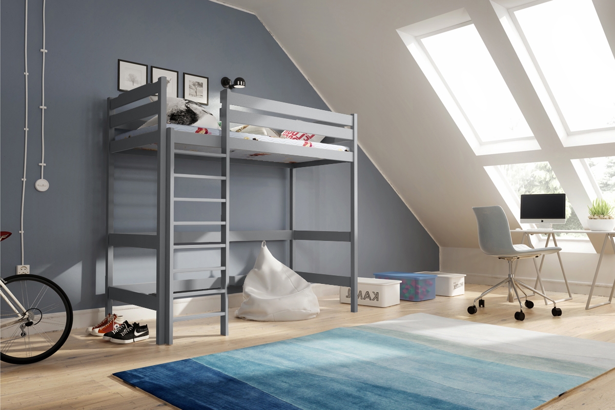 Dětská vyvýšená postel Samio 90x200 cm - šedá Postel dzieciece Samio 90x200 vyvýšená postel - šedá