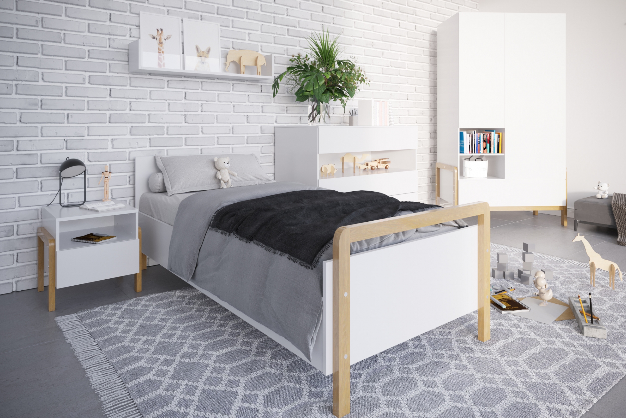 Detská posteľ Silia 80x180 cm - alpská biela / dub Posteľ dzieciece Silia 80x180 cm - Biela alpejska / Dub