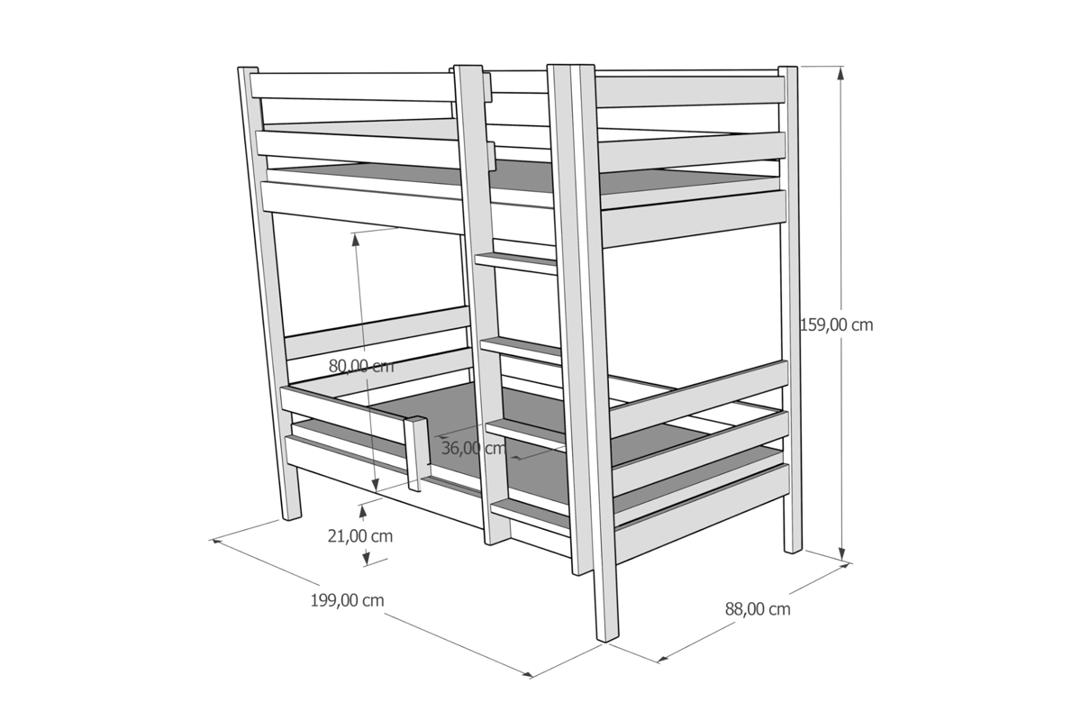 Patrová postel Ela II PP 002 postel Ela II patrová  - Rozměry 190/80