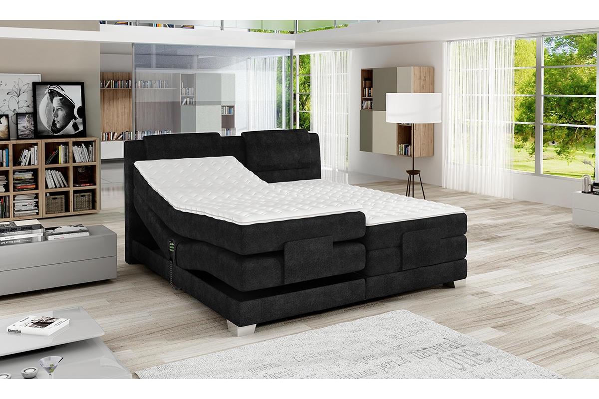 Kontinentálna posteľ s elektrickým polohovaním WE 1 - 160x200 cm - čierny zamat Jasmine 100 vizualizácia spálne