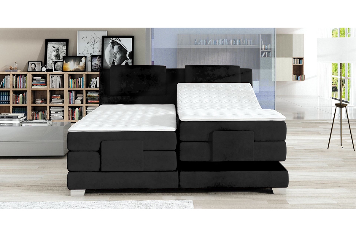 Kontinentálna posteľ s elektrickým polohovaním WE 1 - 160x200 cm - čierny zamat Jasmine 100 ciemne posteľ
