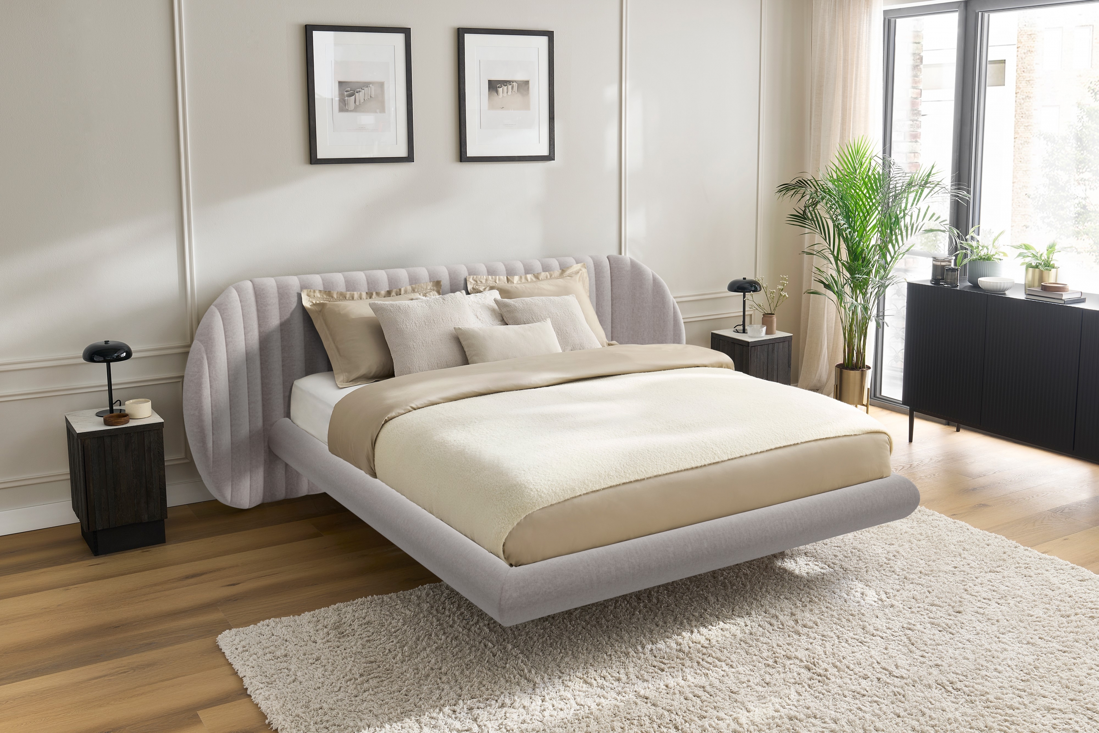 Manželská posteľ Galin 180x200 cm - béžová pletenina Maya 01 Posteľ Galin lewitujace / 180x200 / Maya 01