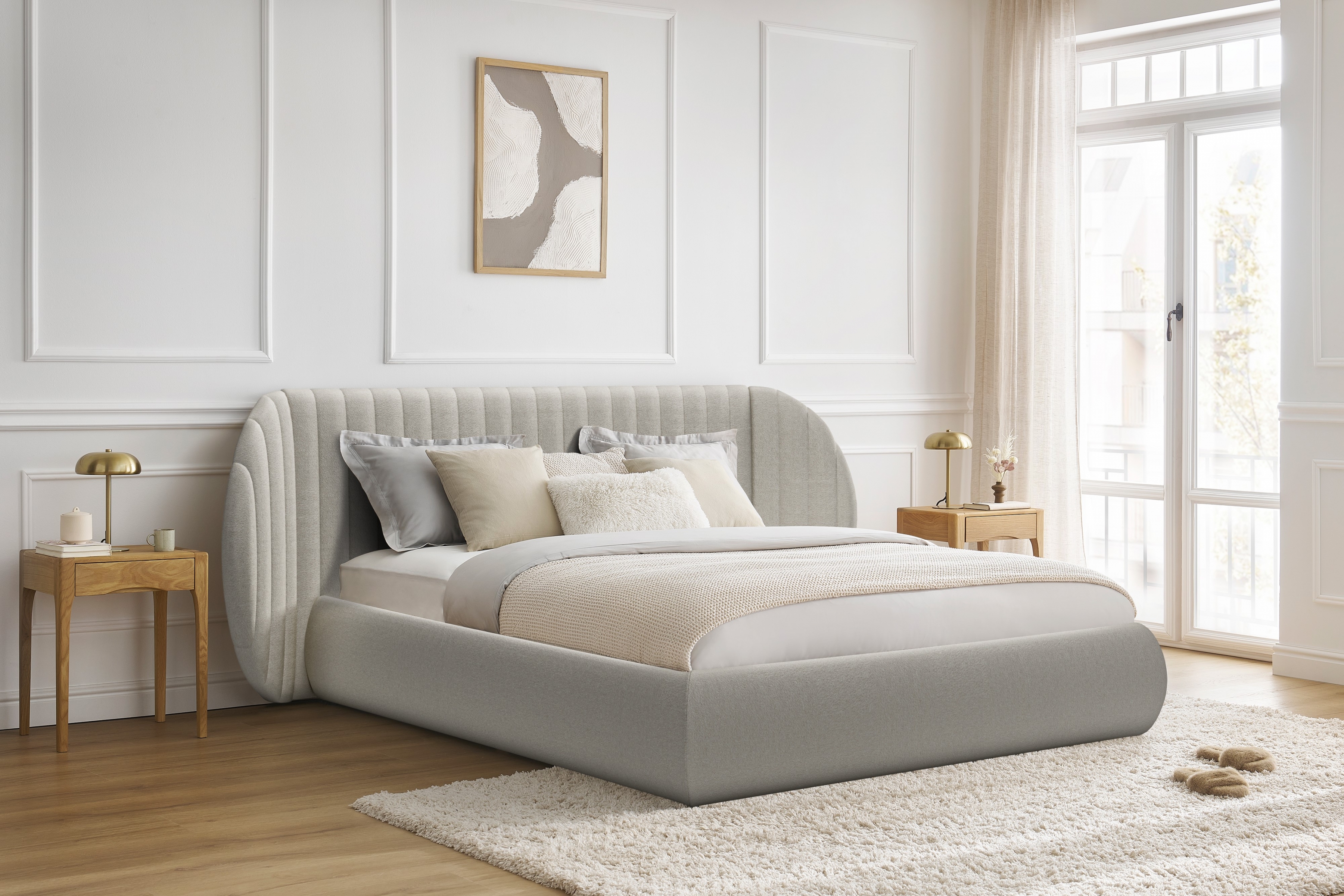 Manželská posteľ Galin 140x200 cm s úložným priestorom - béžová pletenina Leo 03 Posteľ Galin S vnútorným úložným priestorom/ 140x200 / Leo 03