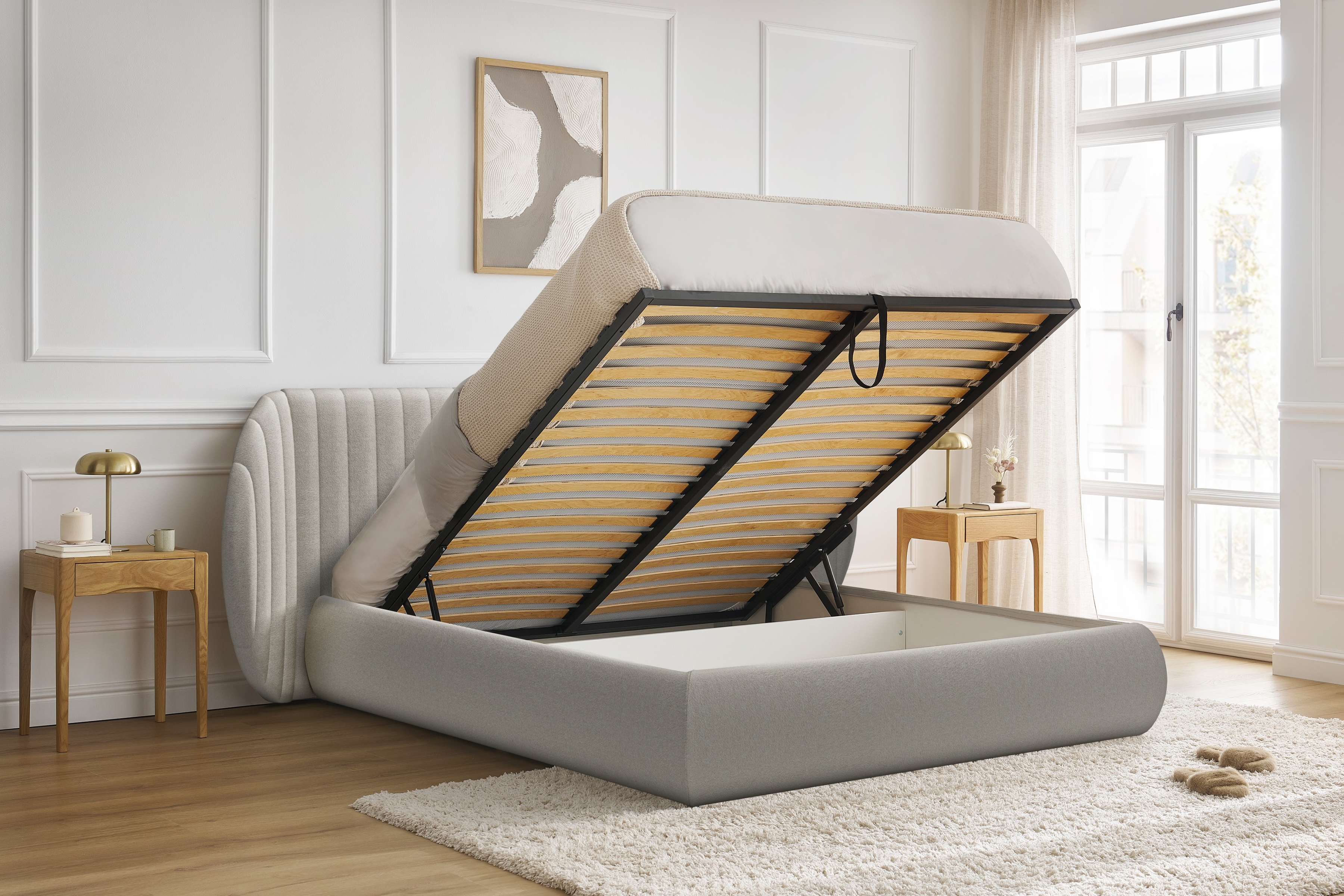 Manželská posteľ Galin 140x200 cm s úložným priestorom - béžová pletenina Leo 03 Posteľ Galin S vnútorným úložným priestorom/ 140x200 / Leo 03