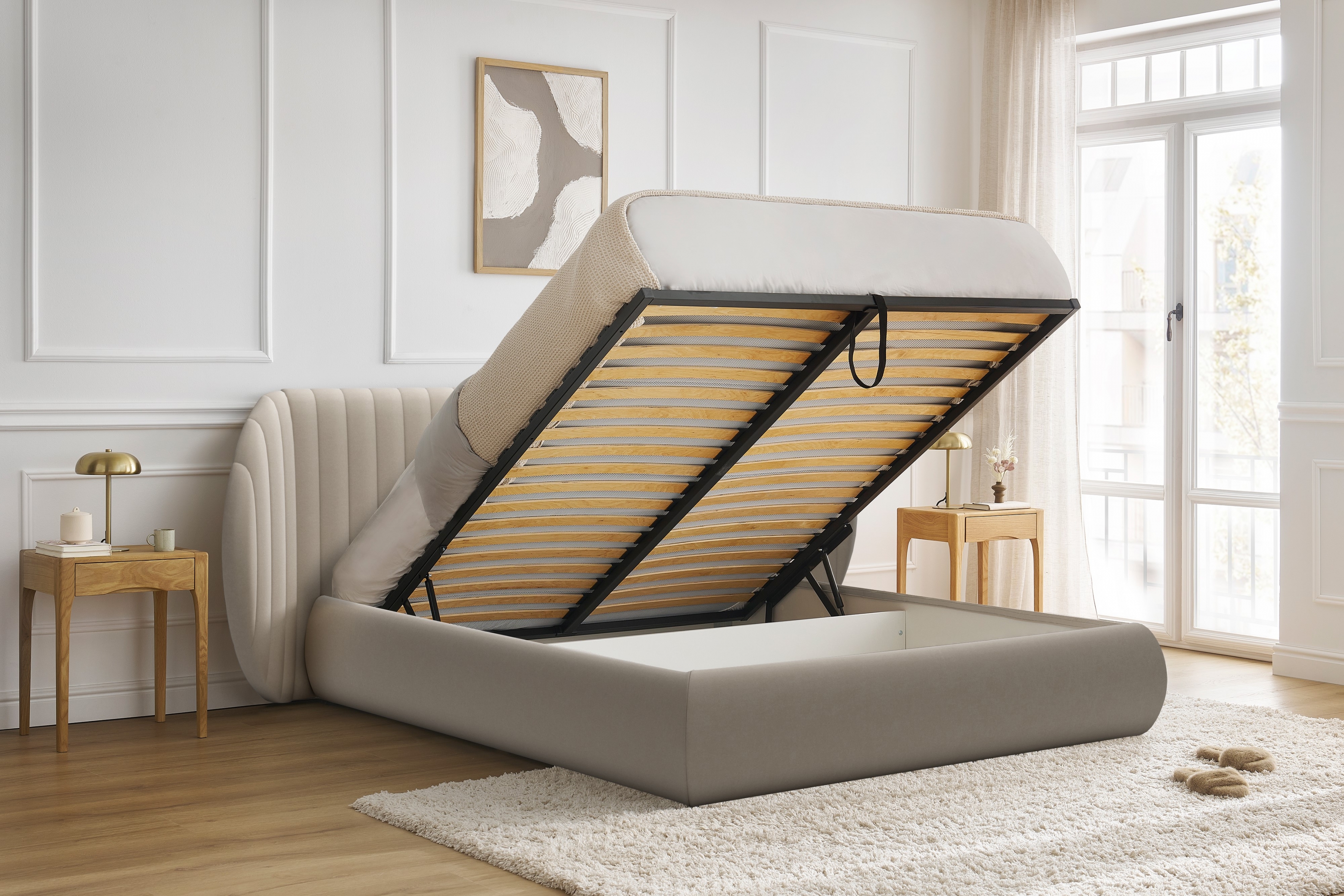 Manželská posteľ Galin 140x200 cm s úložným priestorom - béžový velúr Velutto 2 Posteľ Galin S vnútorným úložným priestorom/ 140x200 / Velutto 2