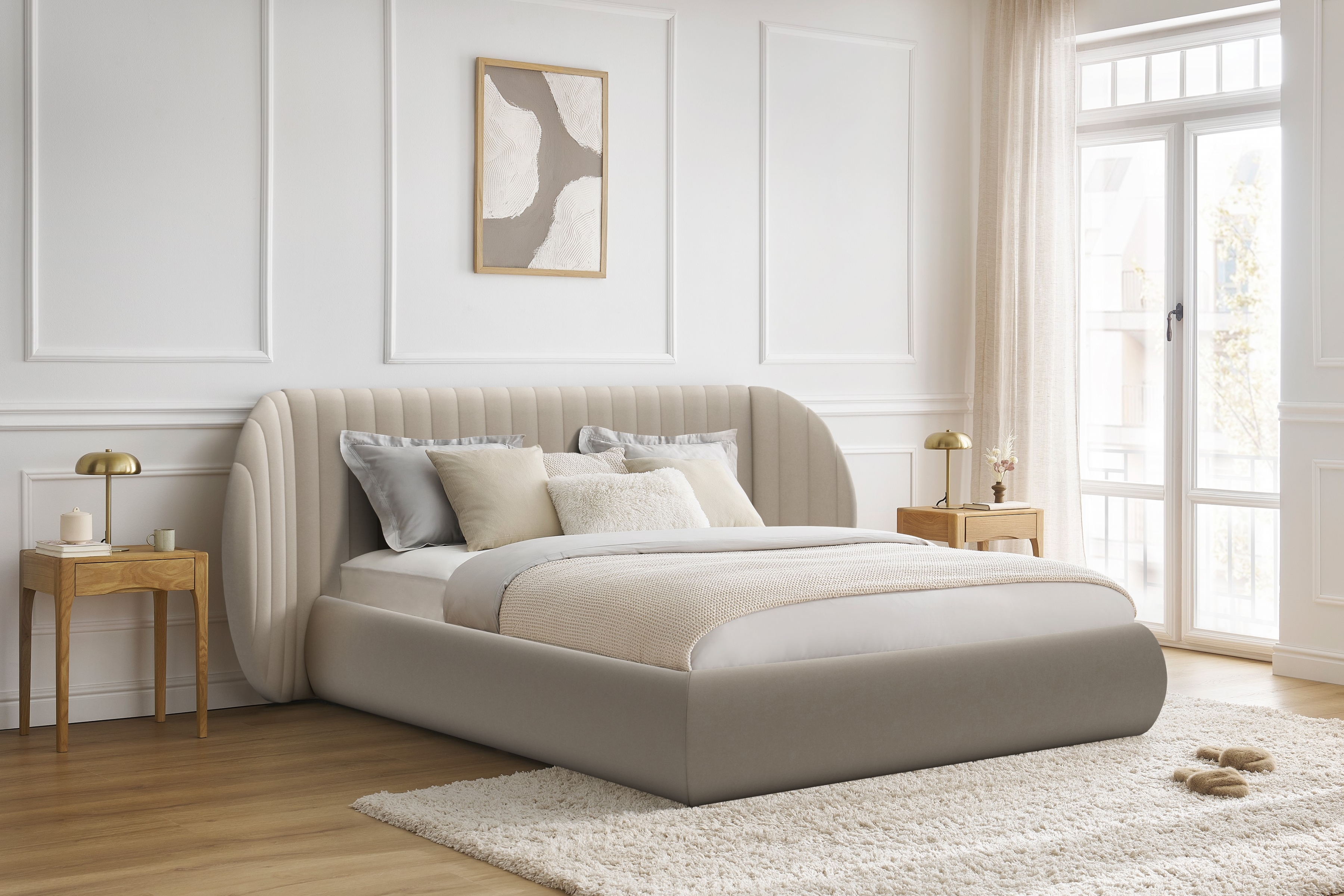 Manželská posteľ Galin 140x200 cm s úložným priestorom - béžový velúr Velutto 2 Posteľ Galin S vnútorným úložným priestorom/ 140x200 / Velutto 2