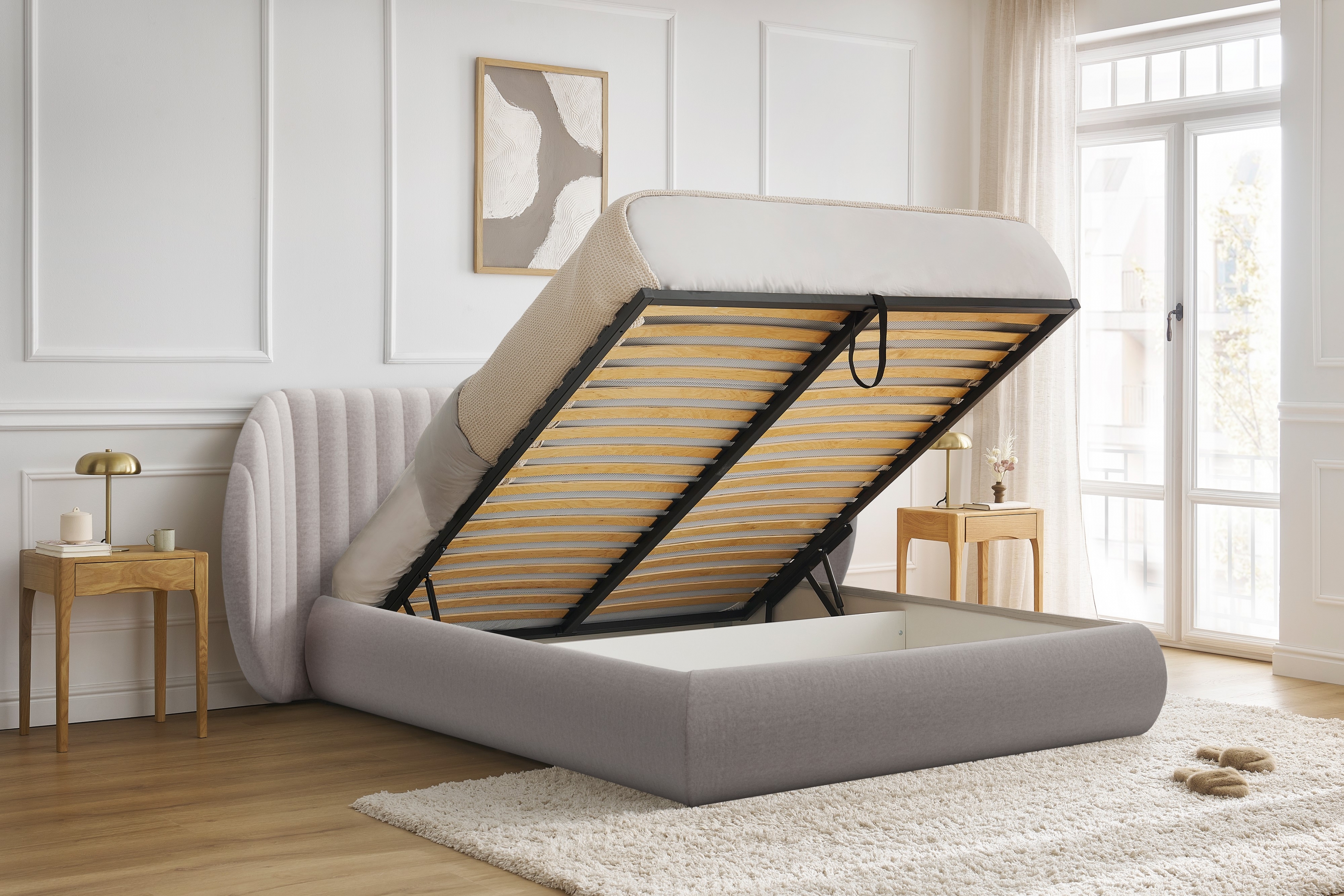 Manželská posteľ Galin 160x200 cm s úložným priestorom - béžová pletenina Maya 01 Posteľ Galin S vnútorným úložným priestorom/ 160x200 / Maya 01