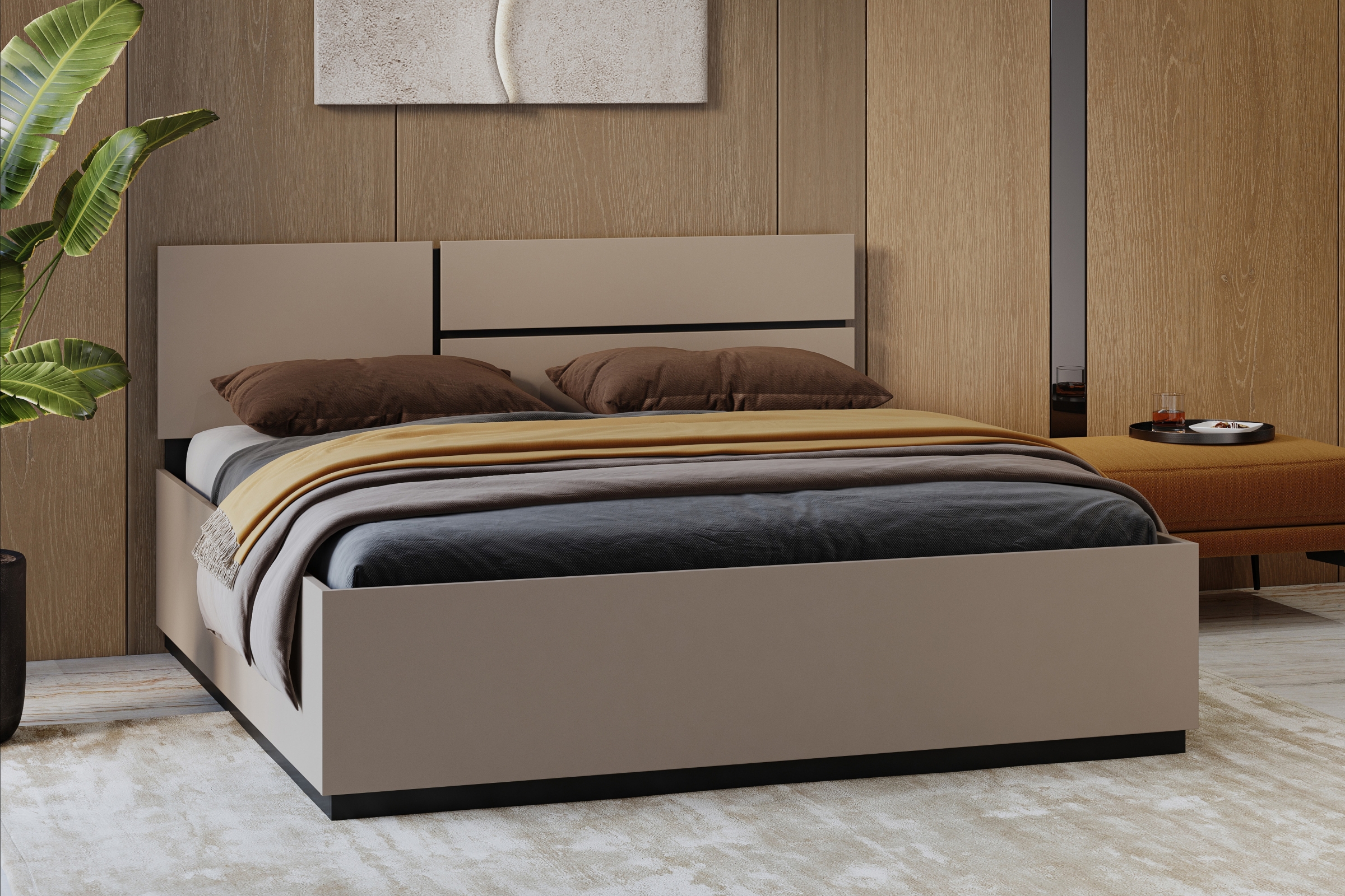 Postel Cross 160x200 cm – kašmírová / černá Postel Gramon 160x200 - kašmír / černá