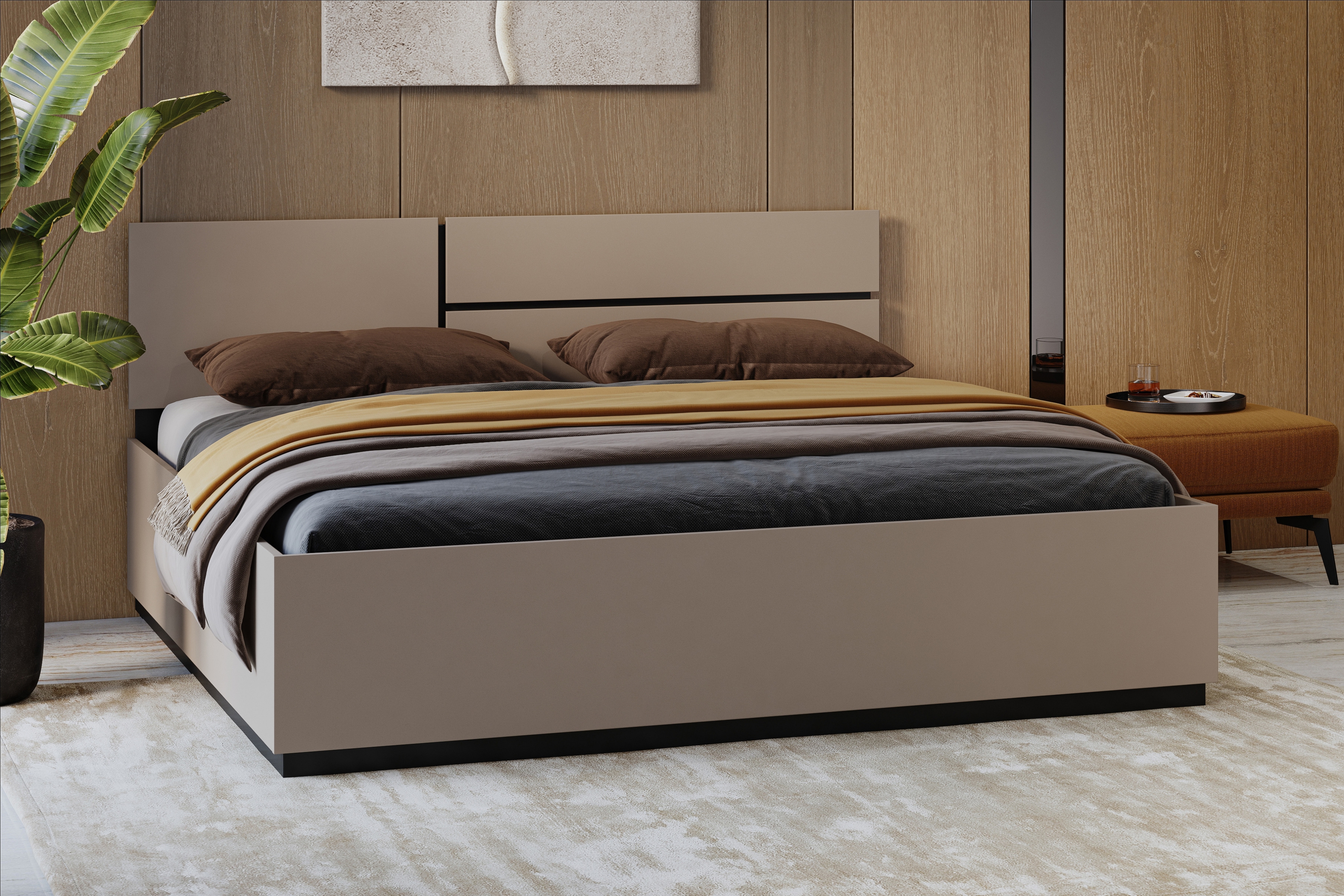 Postel Cross 180x200 cm – kašmírová / černá Postel Gramon 180x200 - kašmír / černá