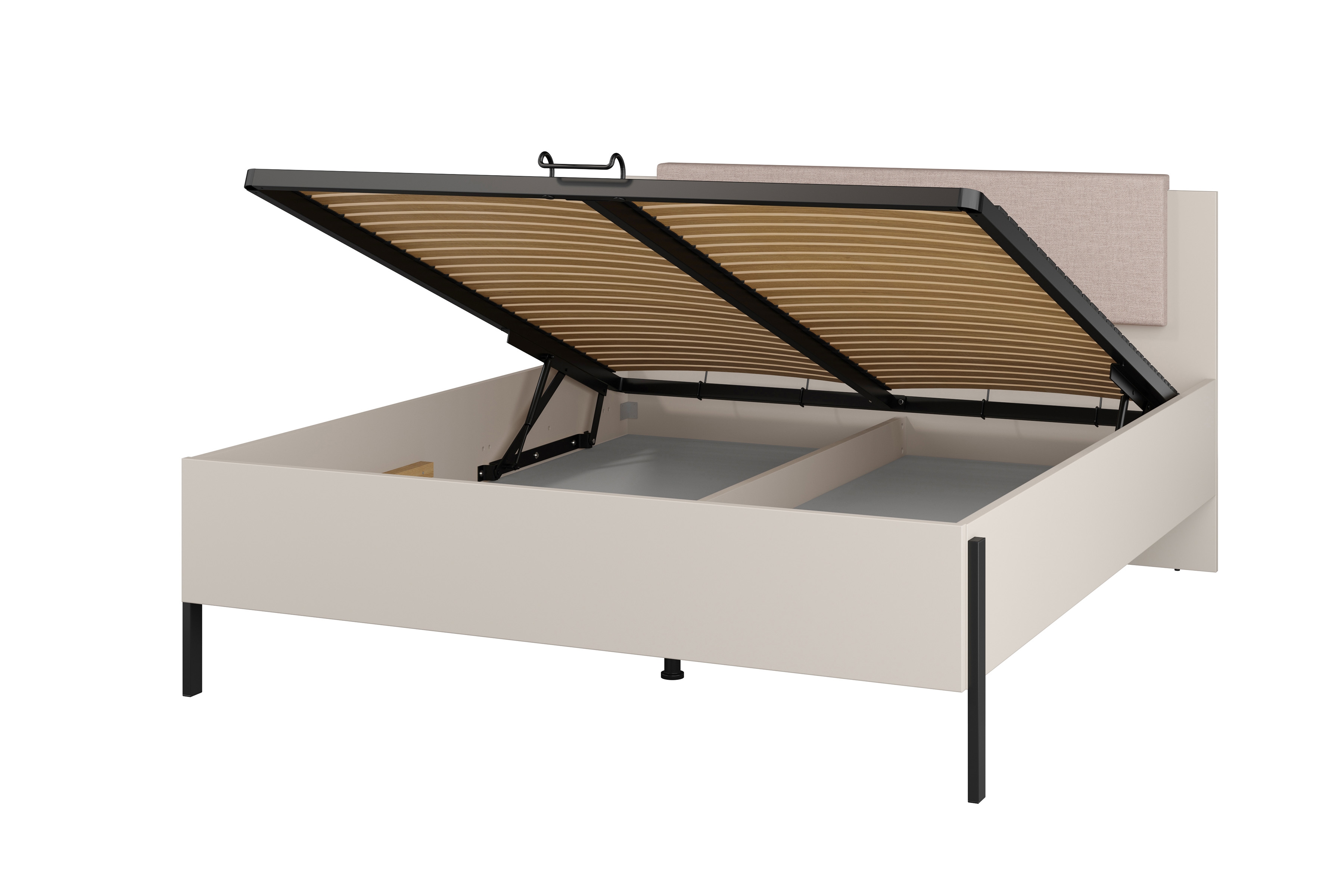 Manželská posteľ Jukon 160x200 cm s úložným priestorom - kašmírová / čierna Posteľ Jukon 160 x 200 S vnútorným úložným priestorom- kašmír / čierny nožičky