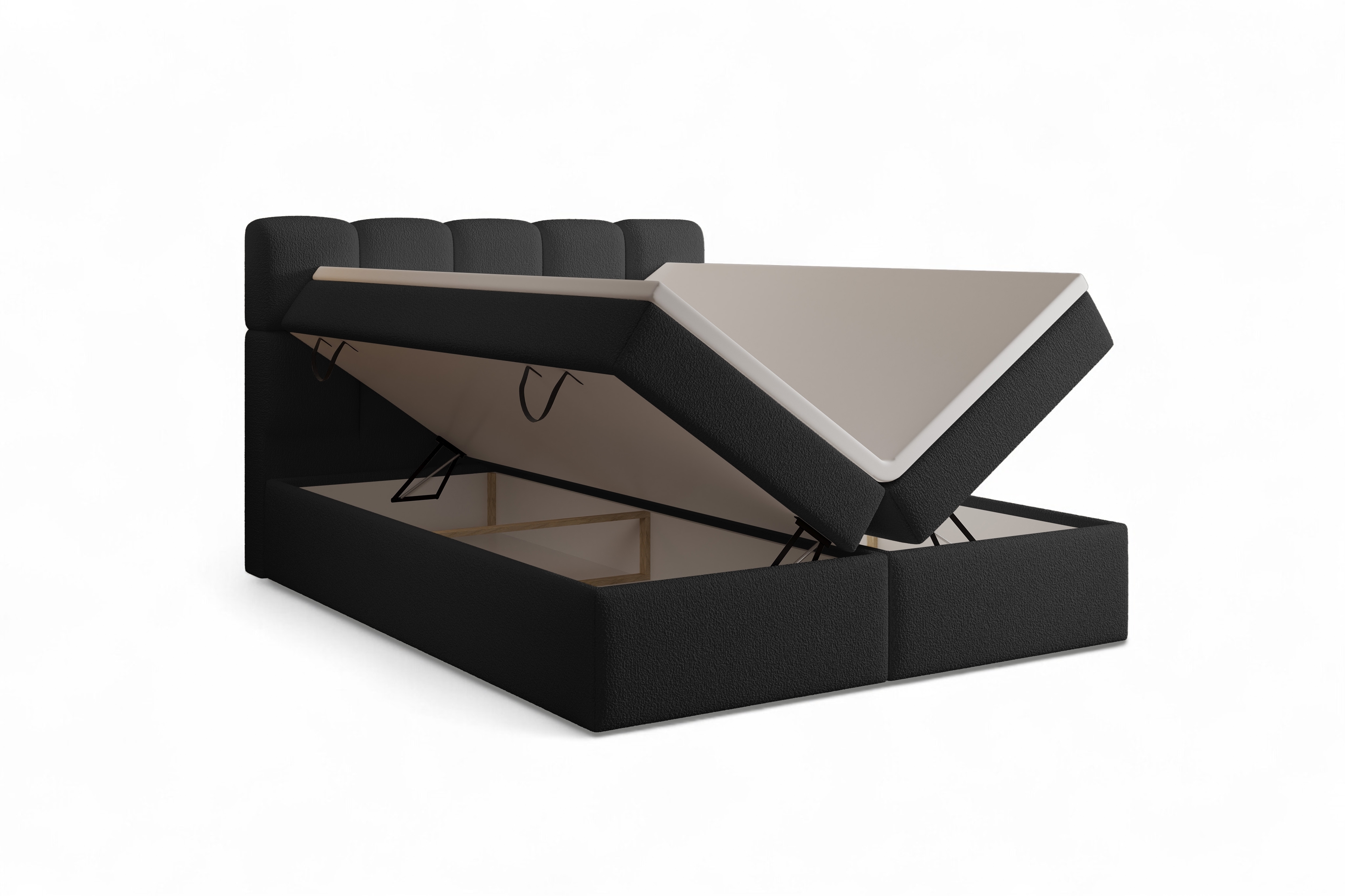 Kontinentální postel Carello 180x200 s úložným prostorem - černá bouclé Quelle 100 Postel boxspring Carello 180x200 s úložním prostorem - černá bukla Quelle 100