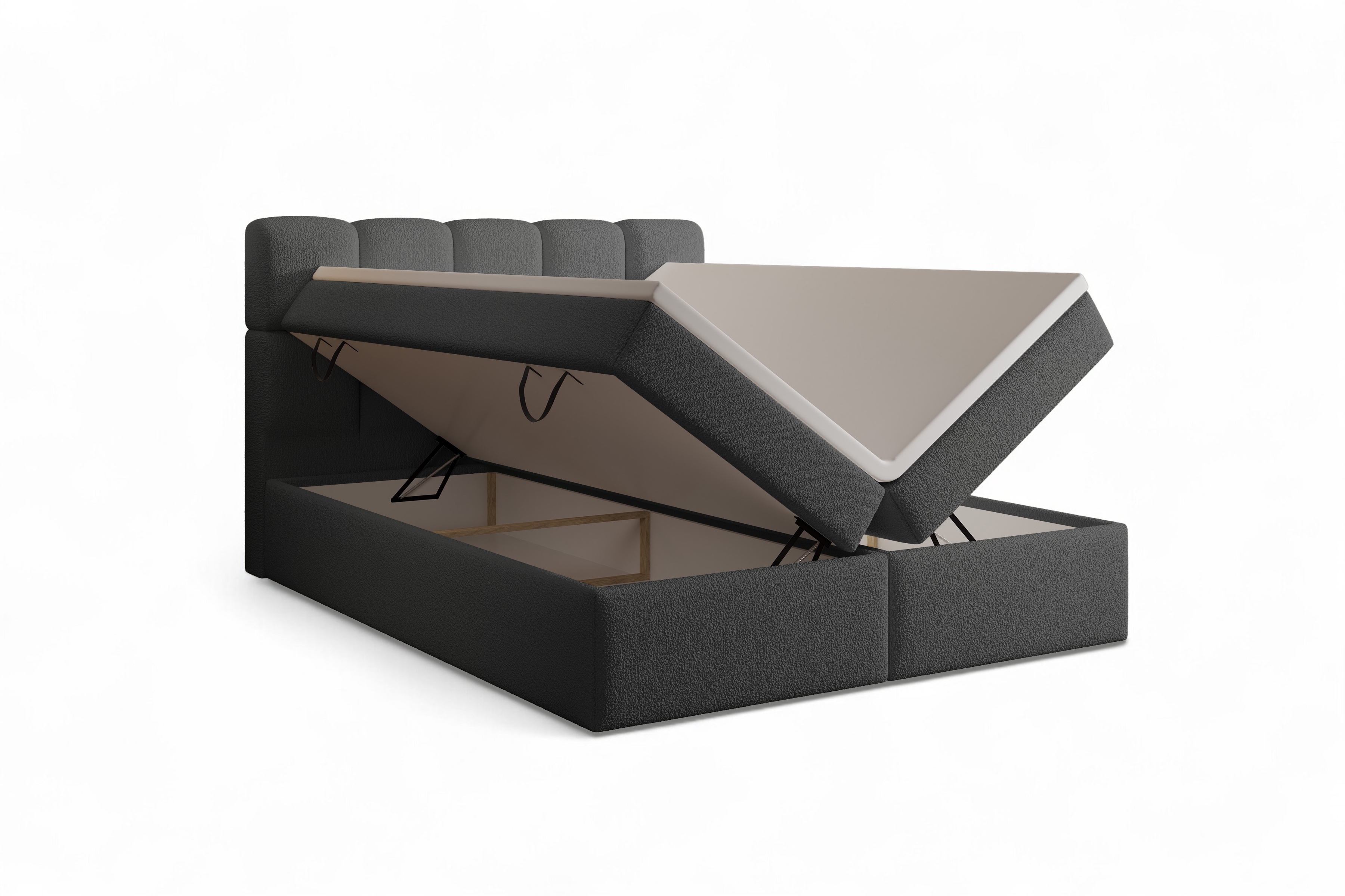 Kontinentální postel Carello 160x200 s úložným prostorem - tmavě šedá bouclé Quelle 92 Postel boxspring Carello 160x200 s úložním prostorem - tmavý szaty bukla Quelle 92